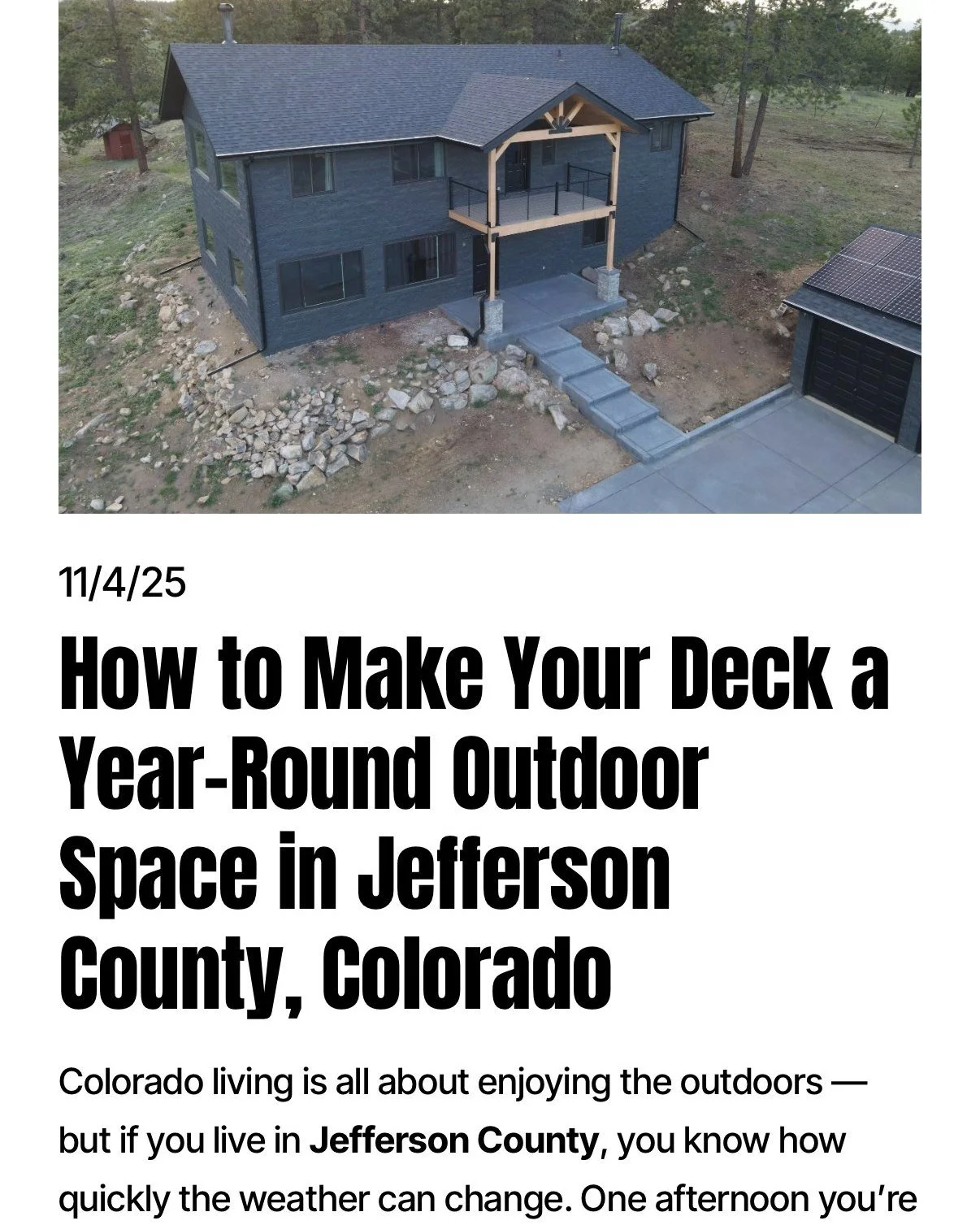 🌦️ Year-round deck, Jefferson County edition.
Make your deck work in every season with the right moves: cover for sun/snow, heaters + fan for comfort, under-deck drainage, layered lighting, wind/privacy screens, and low-maintenance, winter-smart sur