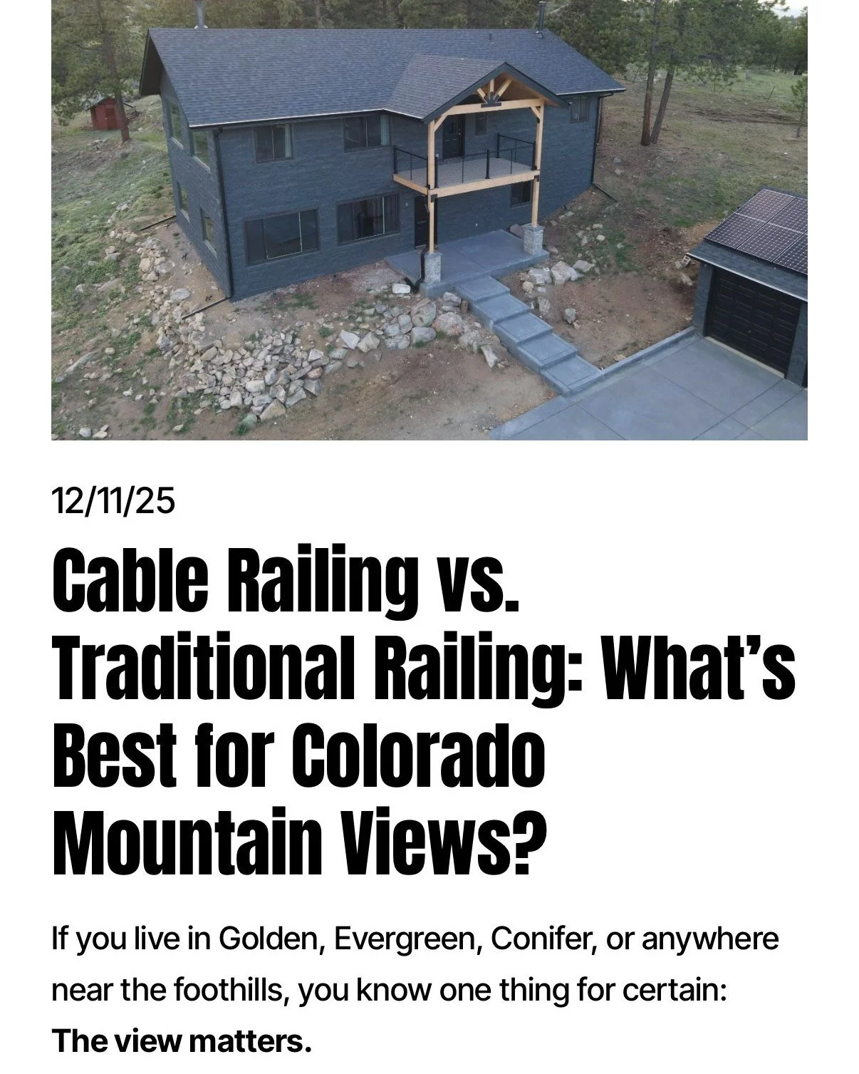👀 Cable vs. traditional railing&mdash;what&rsquo;s best for Colorado mountain views?
Our quick guide breaks it down: sightlines, safety, maintenance, cost, and when each option shines (including HOA-friendly picks).

Our process: Dream It &bull; Des
