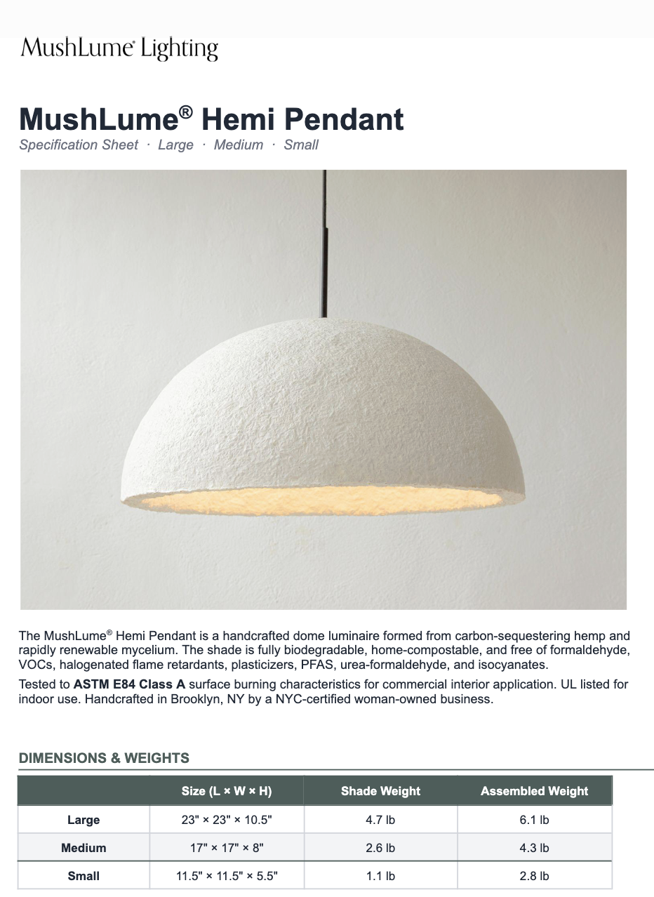 MushLume Hemi Pendant technical documentation