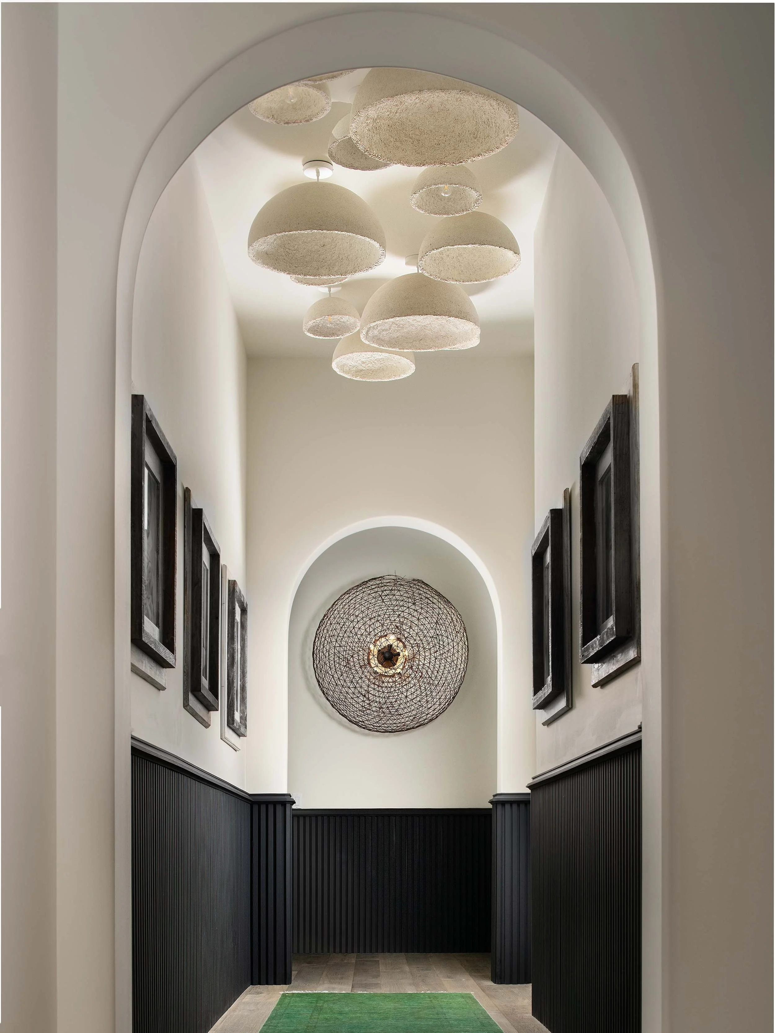 sustainable mycelium lighting in residential hallway