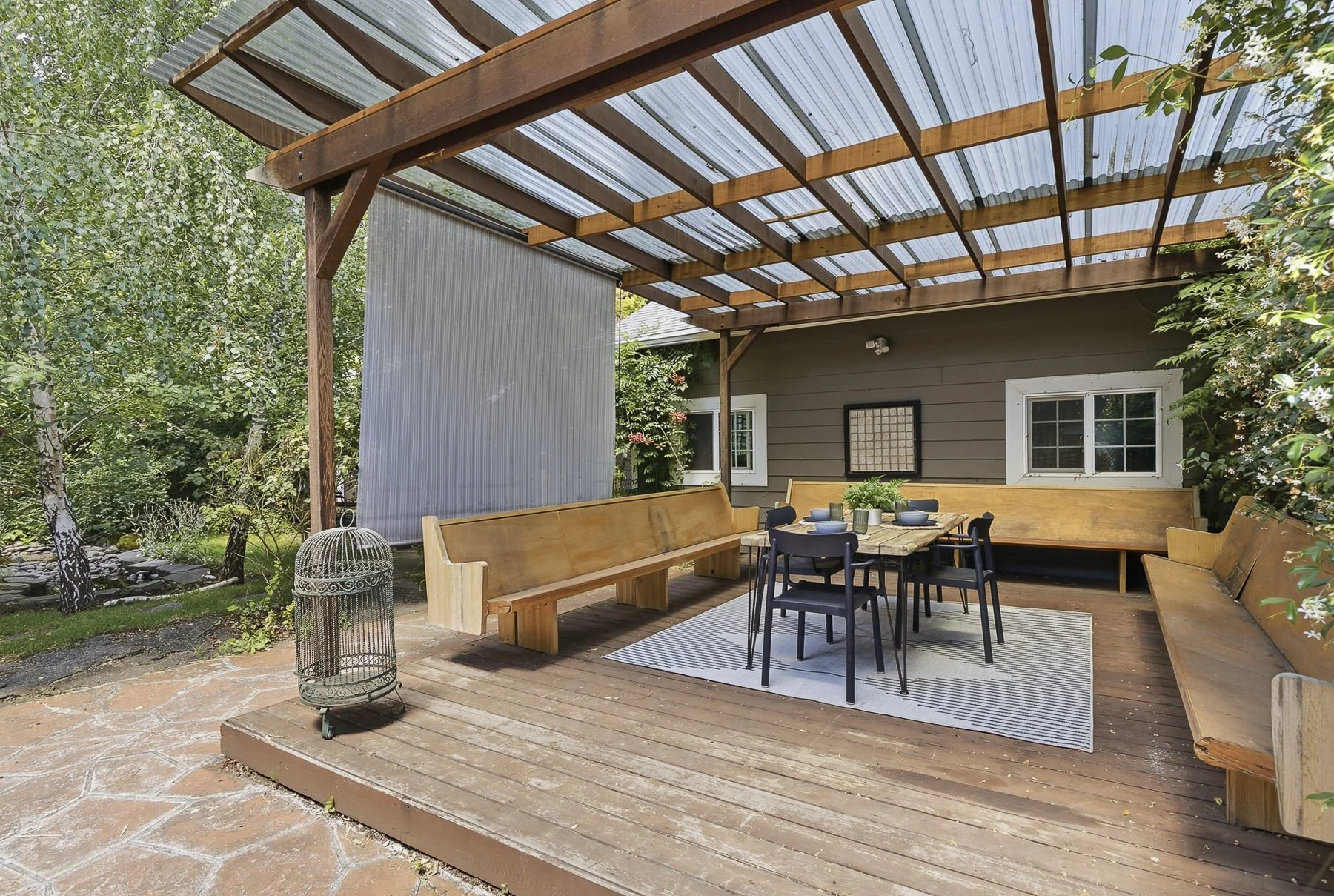 Luxurious outdoor dining area at a home in southeast Portland, OR
