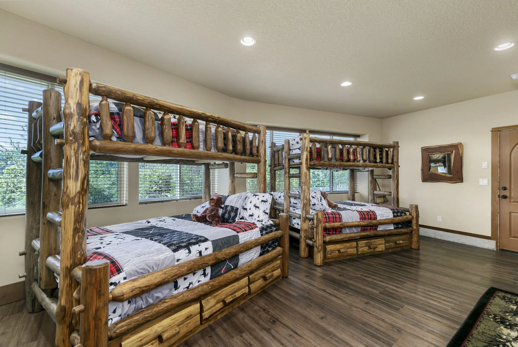 Rustic lodge style bunk beds in a contemporary home located in Washougal, WA