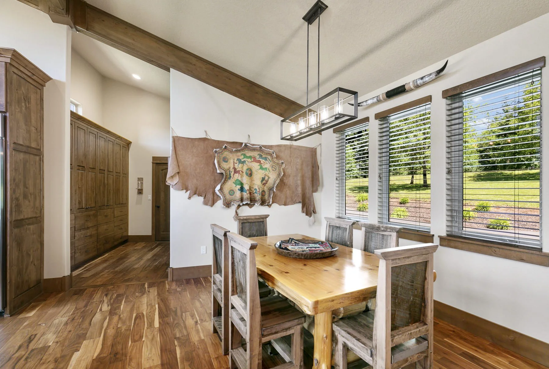 Rustic dining area in a Contemporary Lodge-Style Home in the Columbia River Gorge