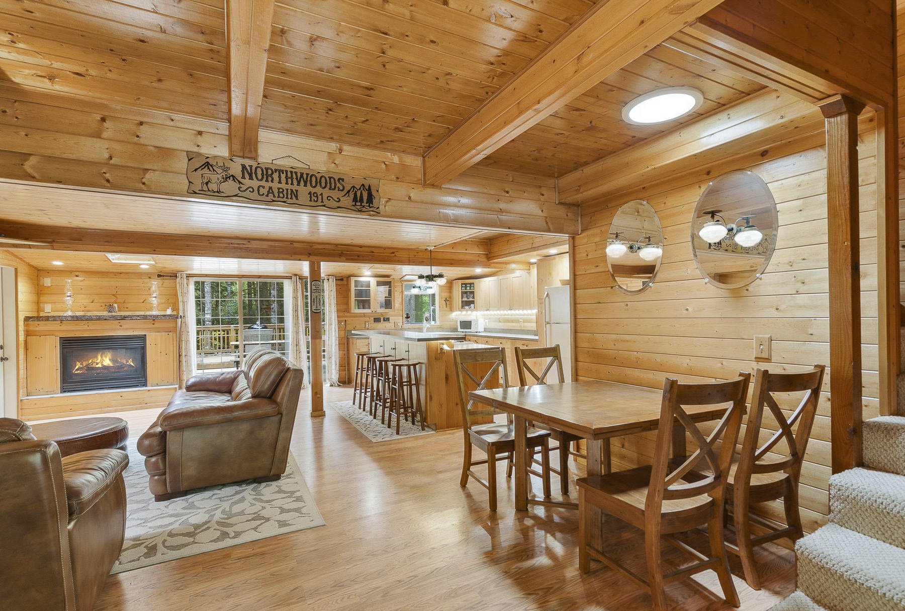 Spacious interior photo of a rustic cabin in Northwoods