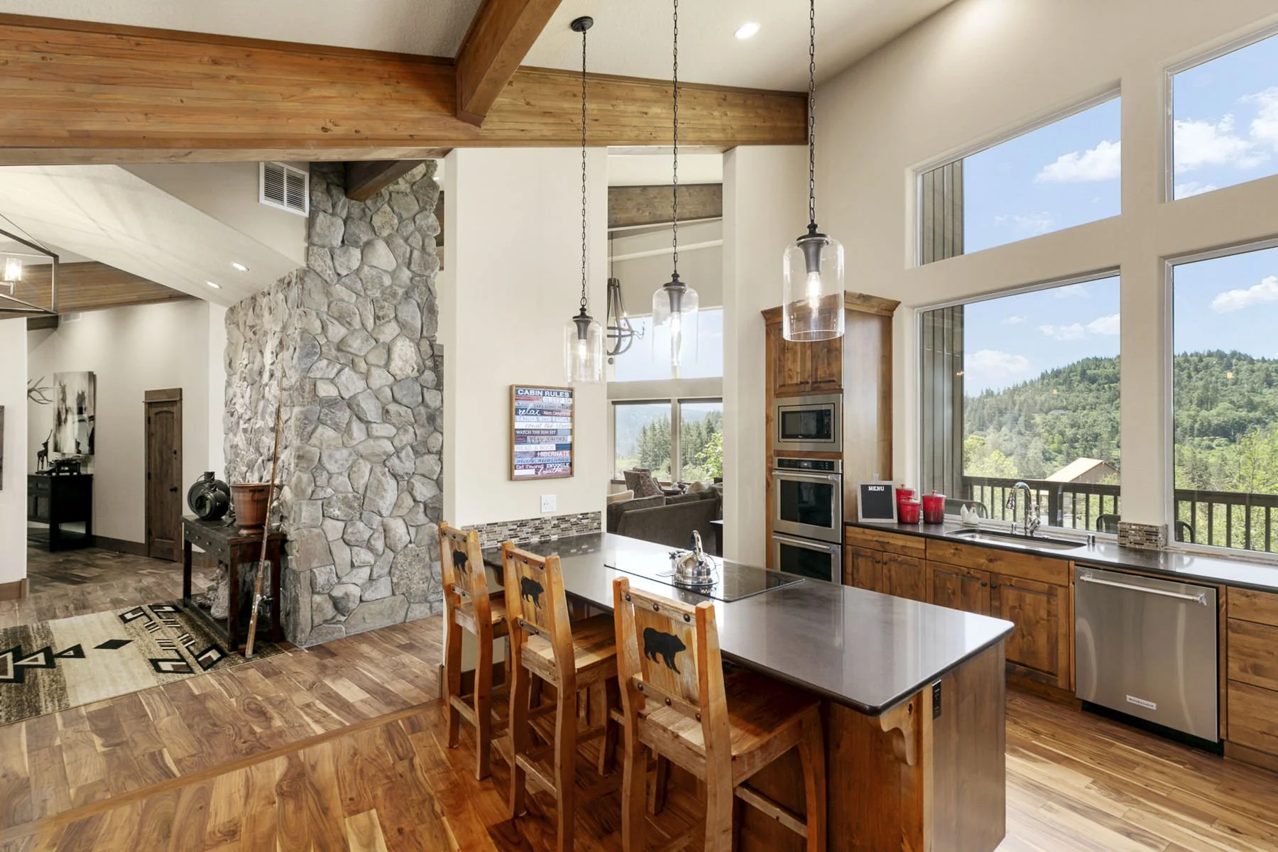 Elegant kitchen area of a Contemporary Lodge-Style Home in the Columbia River Gorge