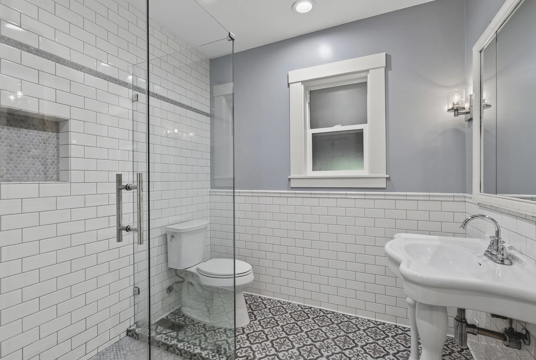 Primary bathroom in a home located in southeast Portland, OR photographed by Paul Rich Studio