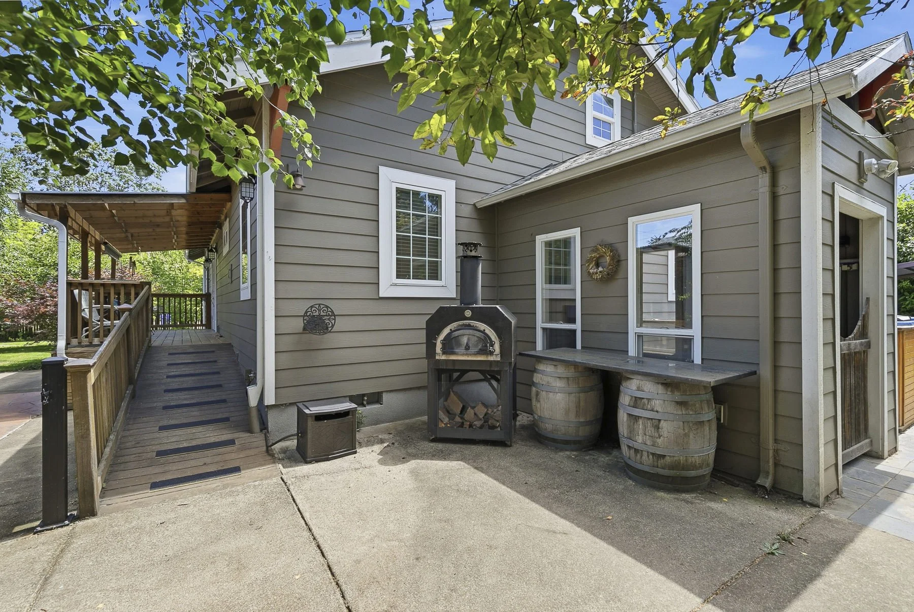 Outdoor pizza oven cooking area at a home in southeast Portland, OR