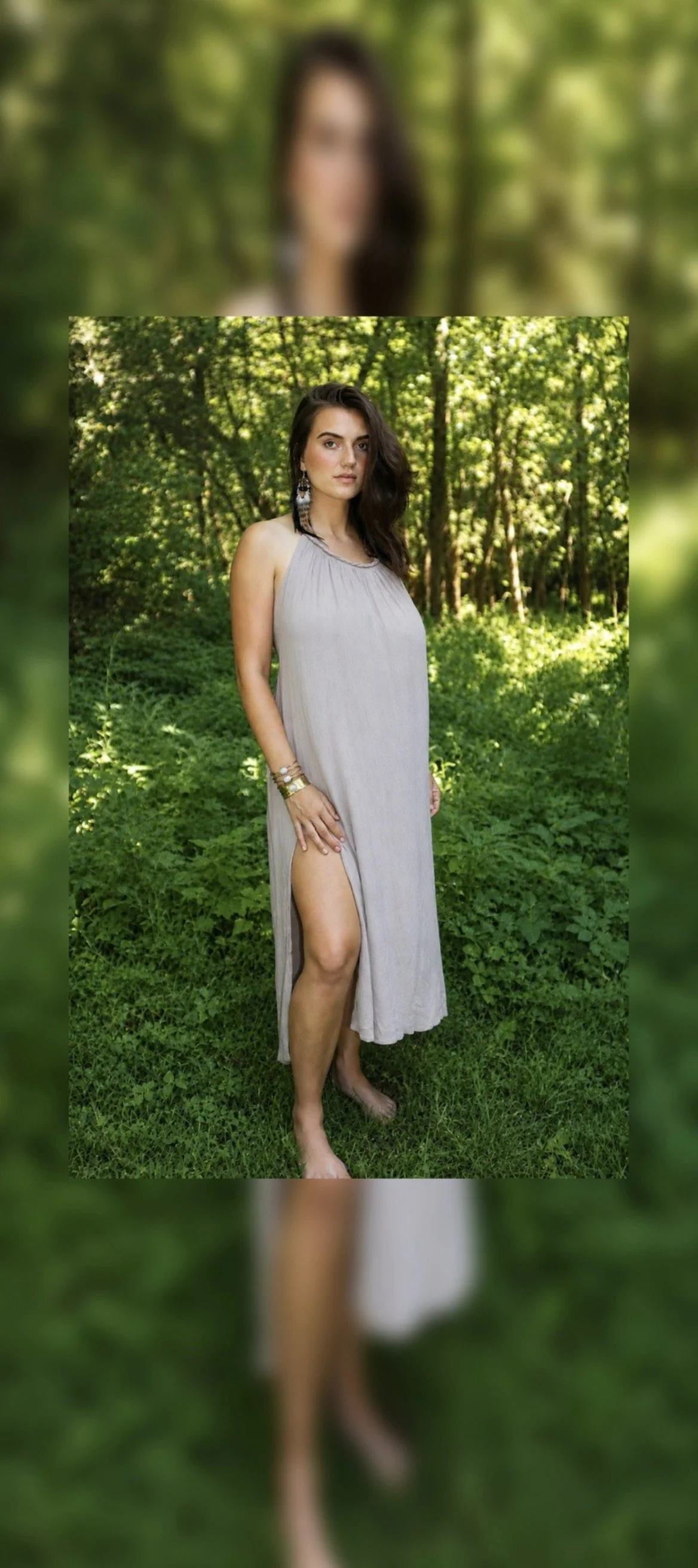 Stone Taupe Cotton Braided Open-Back Maxi Dress