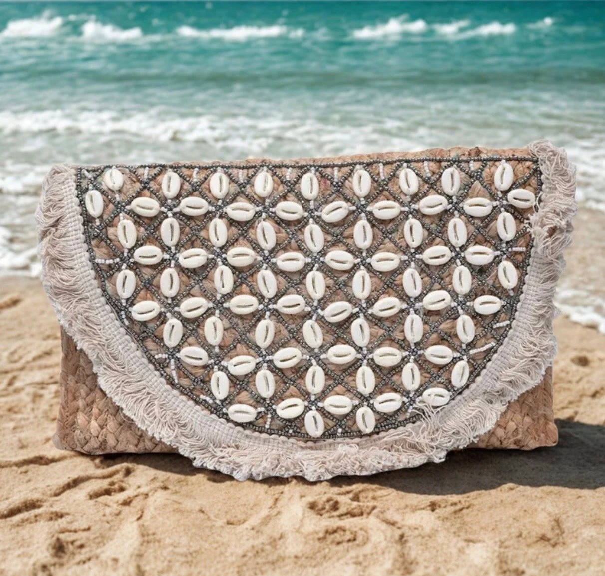 Handmade Brown Cotton and Jute Clutch Bag