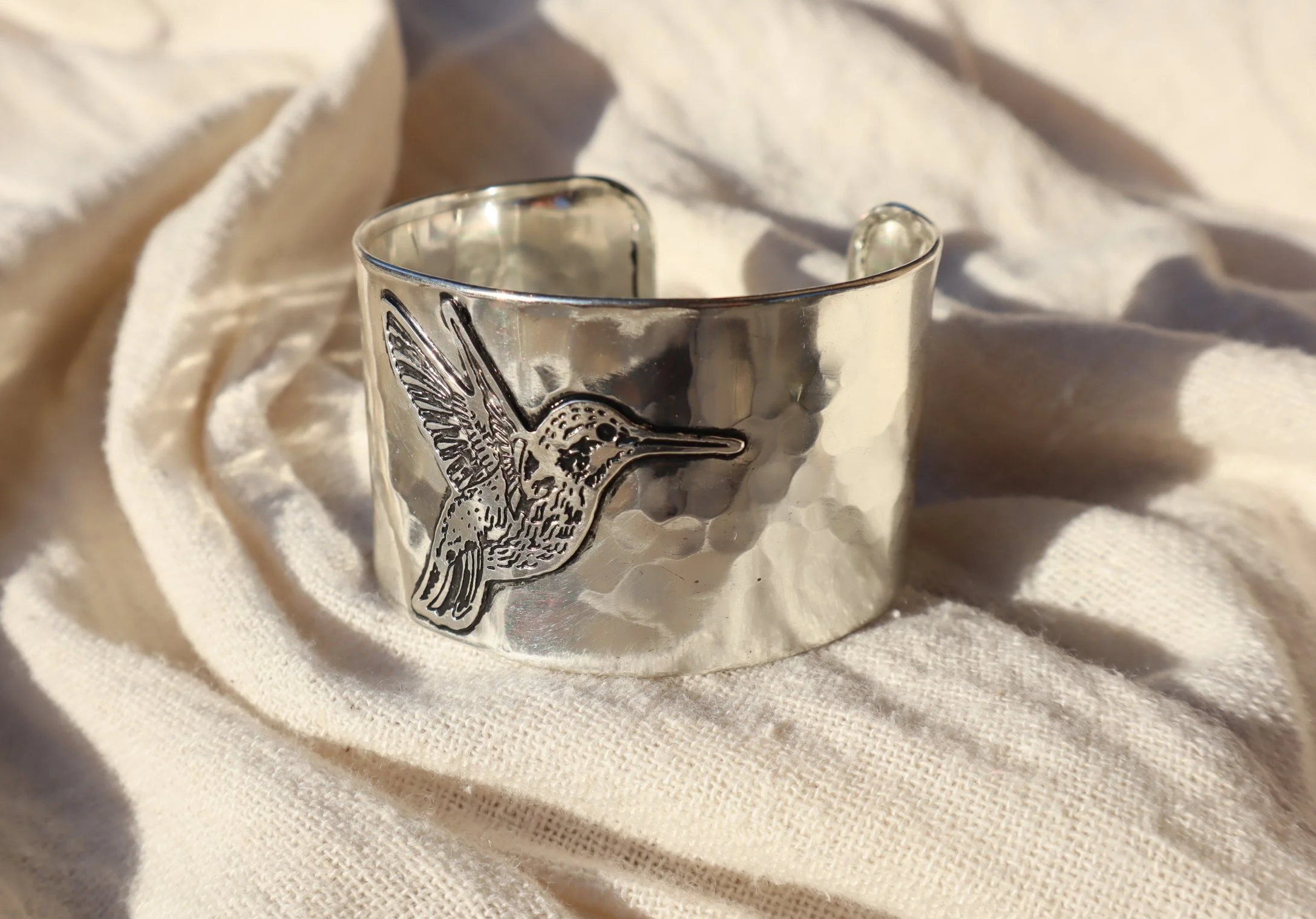 Silver Plated Adjustable Cuff Bracelet - Hummingbird
