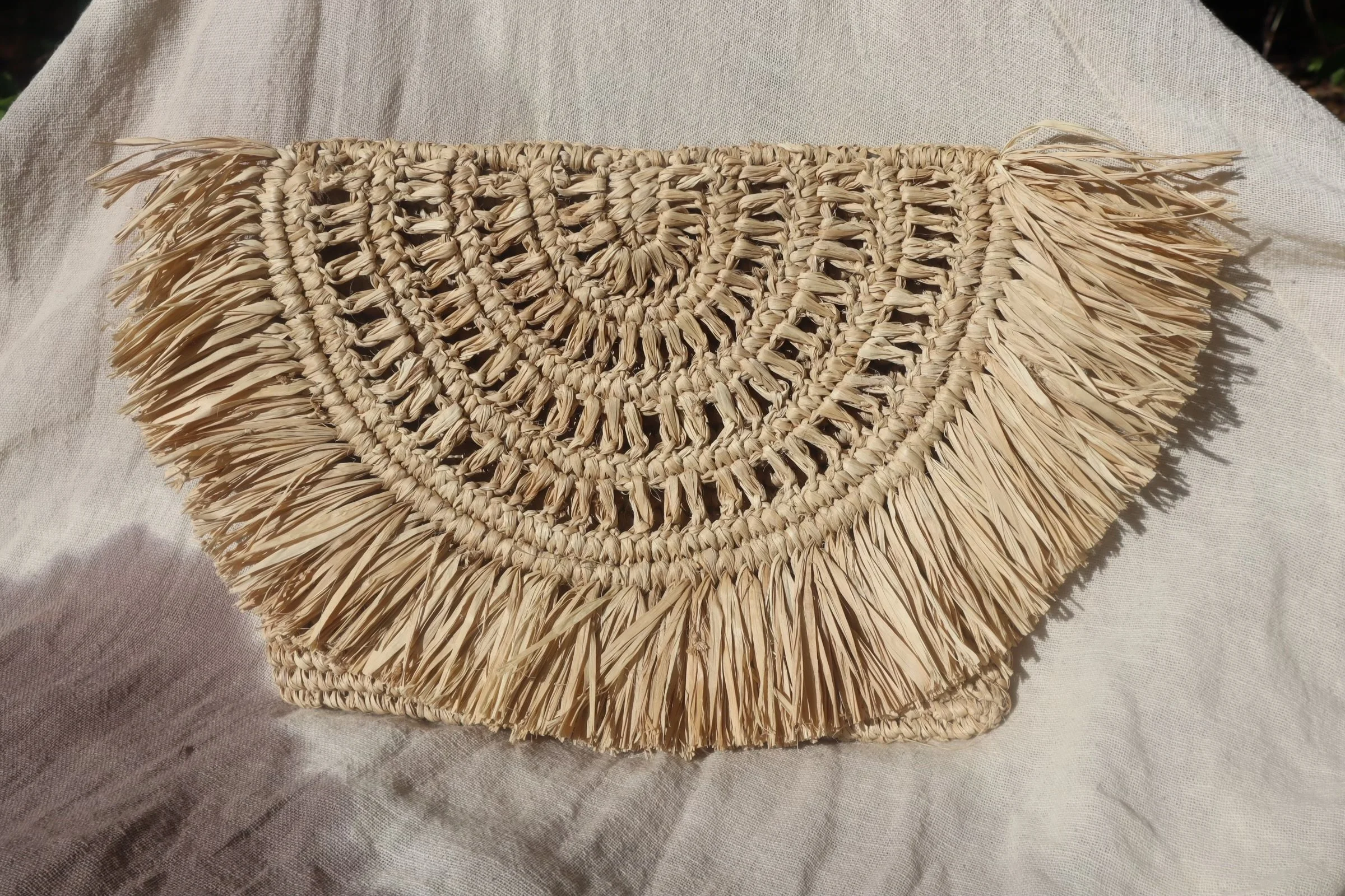 Handmade Raffia Half Moon Wallet Tan