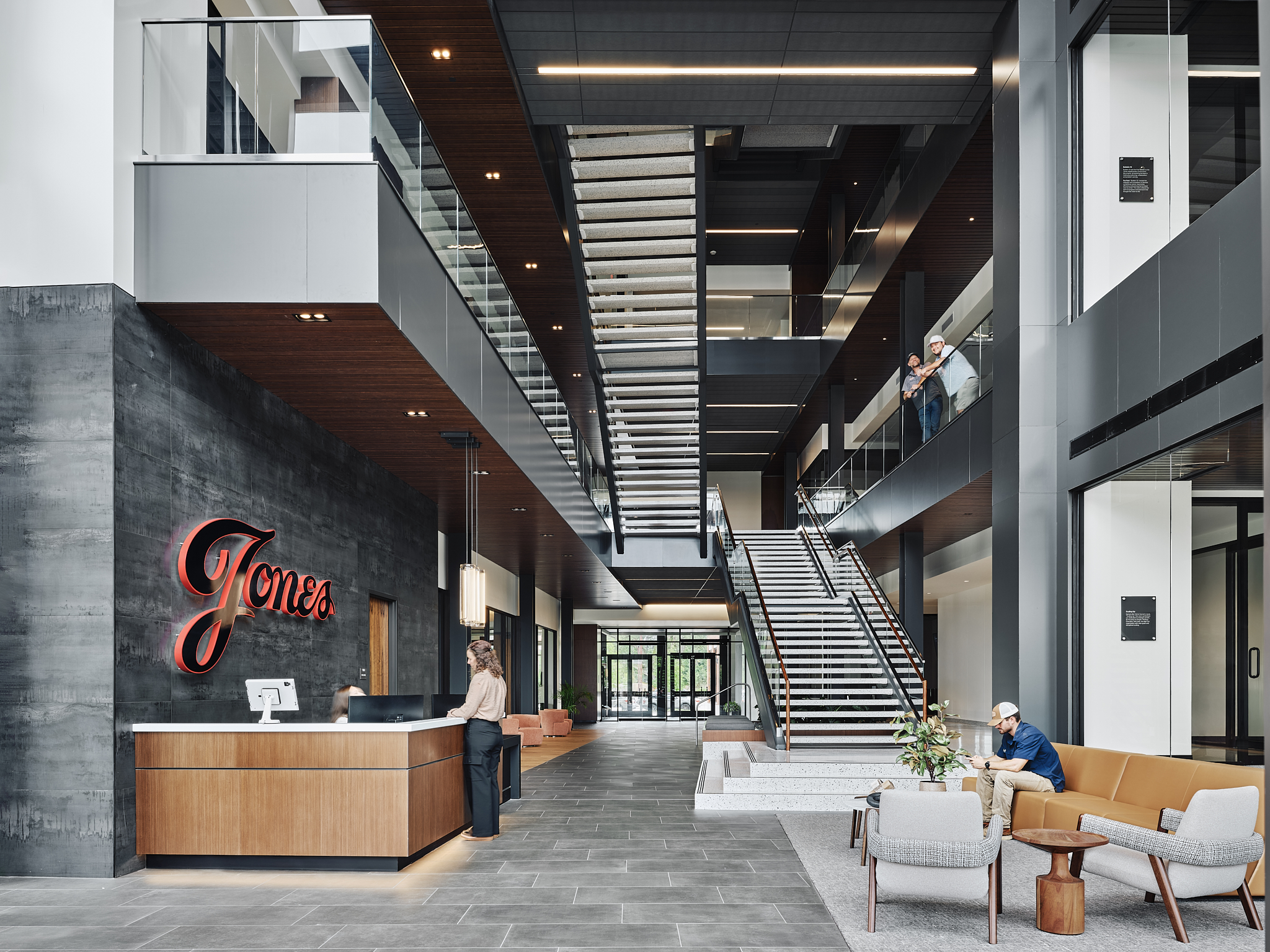 Architectural photography of the Jones Capital Corporate Headquarters in Midtown Hattiesburg, MS. Designed by Wier Boerner Allen (WBA) Architecture, this 80,000-square-foot Class A office building serves as the global hub for Jones Logistics and Jone