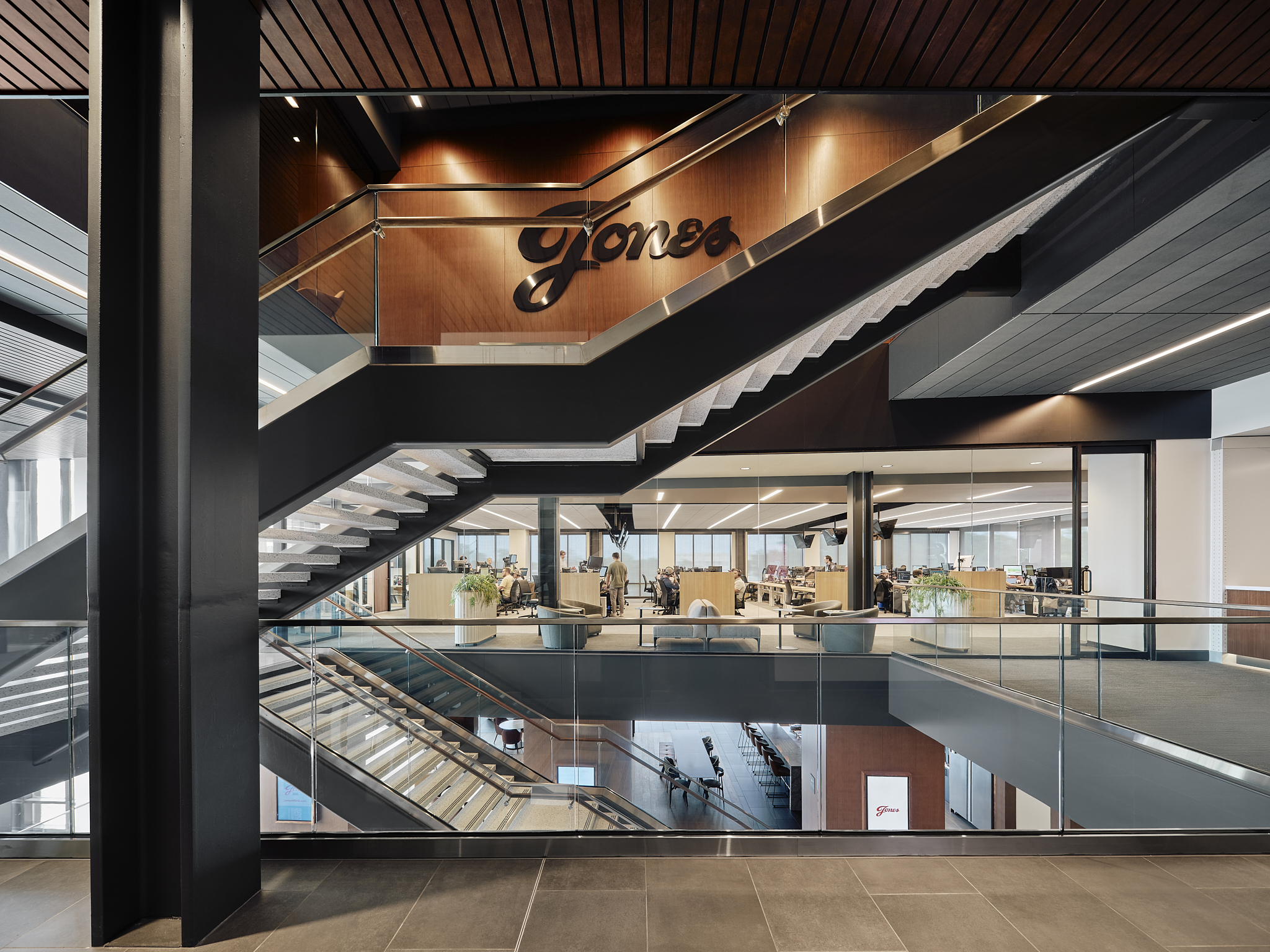 Architectural photography of the Jones Capital Corporate Headquarters in Midtown Hattiesburg, MS. Designed by Wier Boerner Allen (WBA) Architecture, this 80,000-square-foot Class A office building serves as the global hub for Jones Logistics and Jone