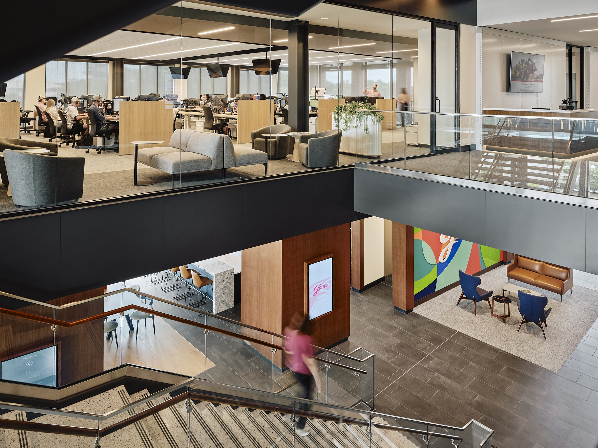 Architectural photography of the Jones Capital Corporate Headquarters in Midtown Hattiesburg, MS. Designed by Wier Boerner Allen (WBA) Architecture, this 80,000-square-foot Class A office building serves as the global hub for Jones Logistics and Jone
