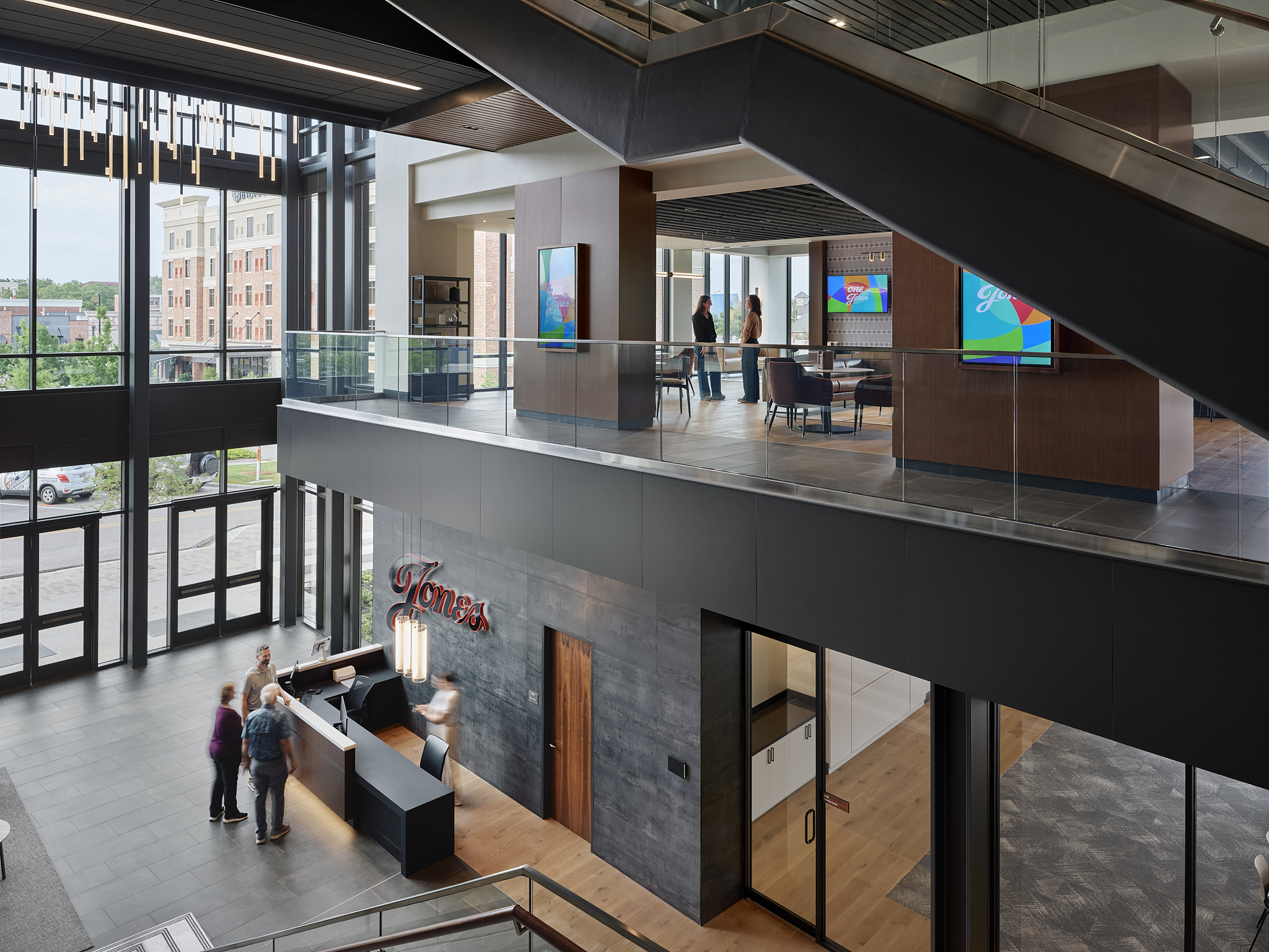 Architectural photography of the Jones Capital Corporate Headquarters in Midtown Hattiesburg, MS. Designed by Wier Boerner Allen (WBA) Architecture, this 80,000-square-foot Class A office building serves as the global hub for Jones Logistics and Jone