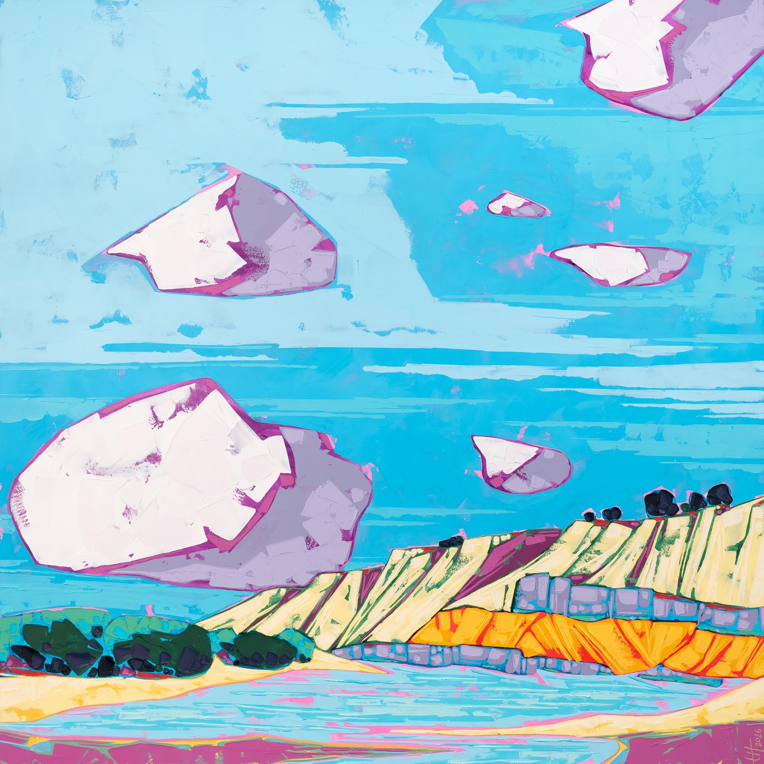 Morning at the Lake, 30" x 30", mixed media on panel 