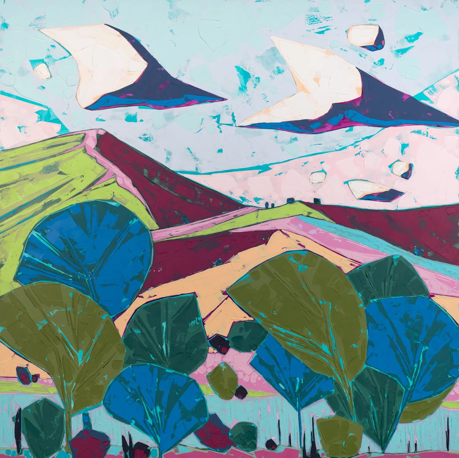 Mezel Valley, 30" x 30", mixed media on panel 