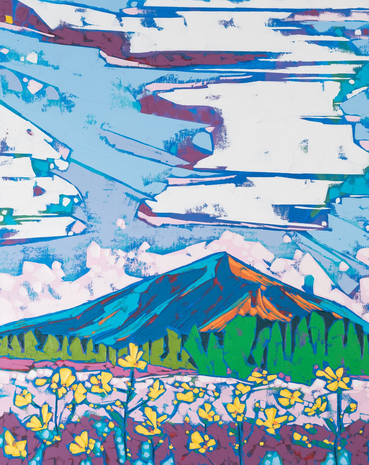 Summer Blooms, oil + cold wax on canvas, 20 x 16", 2023