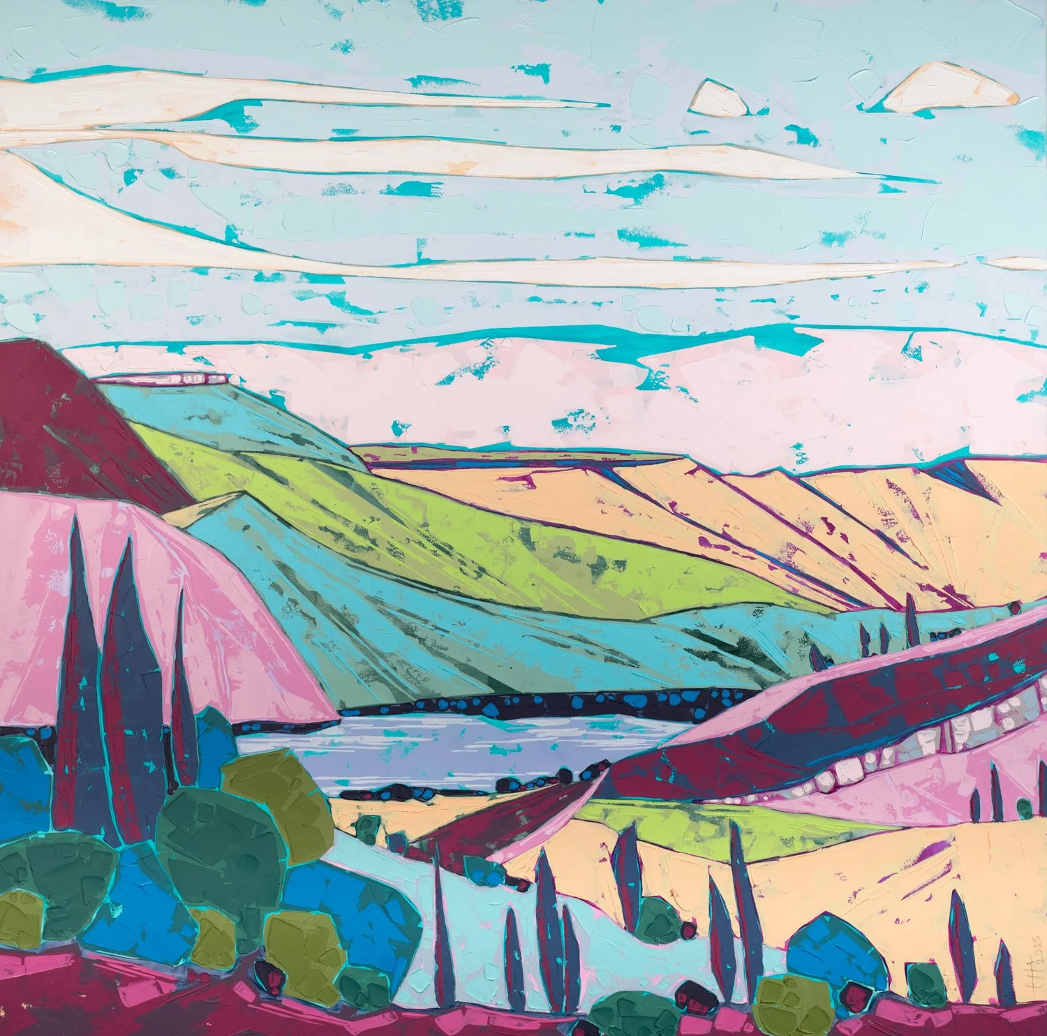 Moustiers Olive Garden, 30" x 30", mixed media on panel 