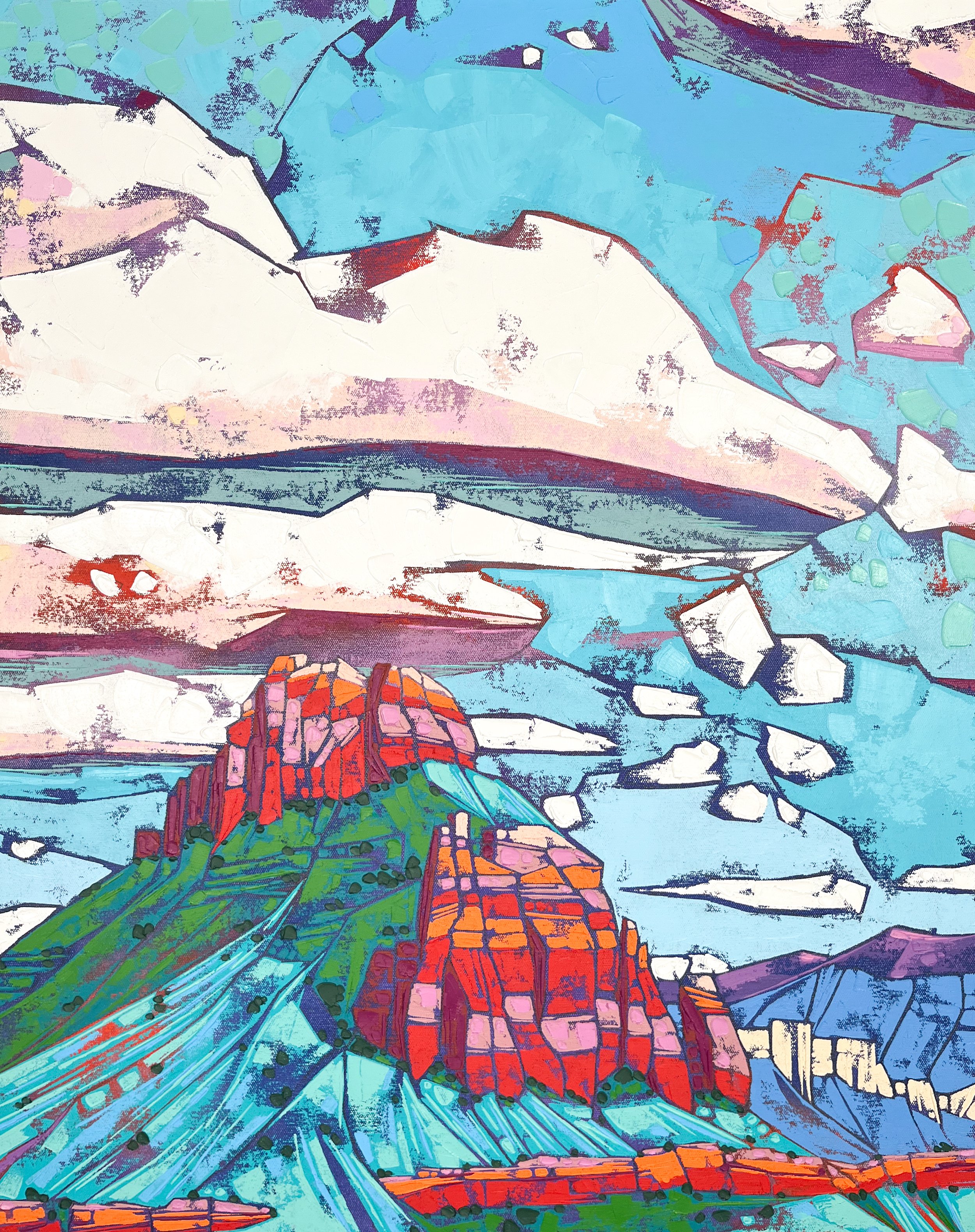 Onwards to a Beautiful Day, oil + cold wax on canvas panel, 30 x 24", 2024