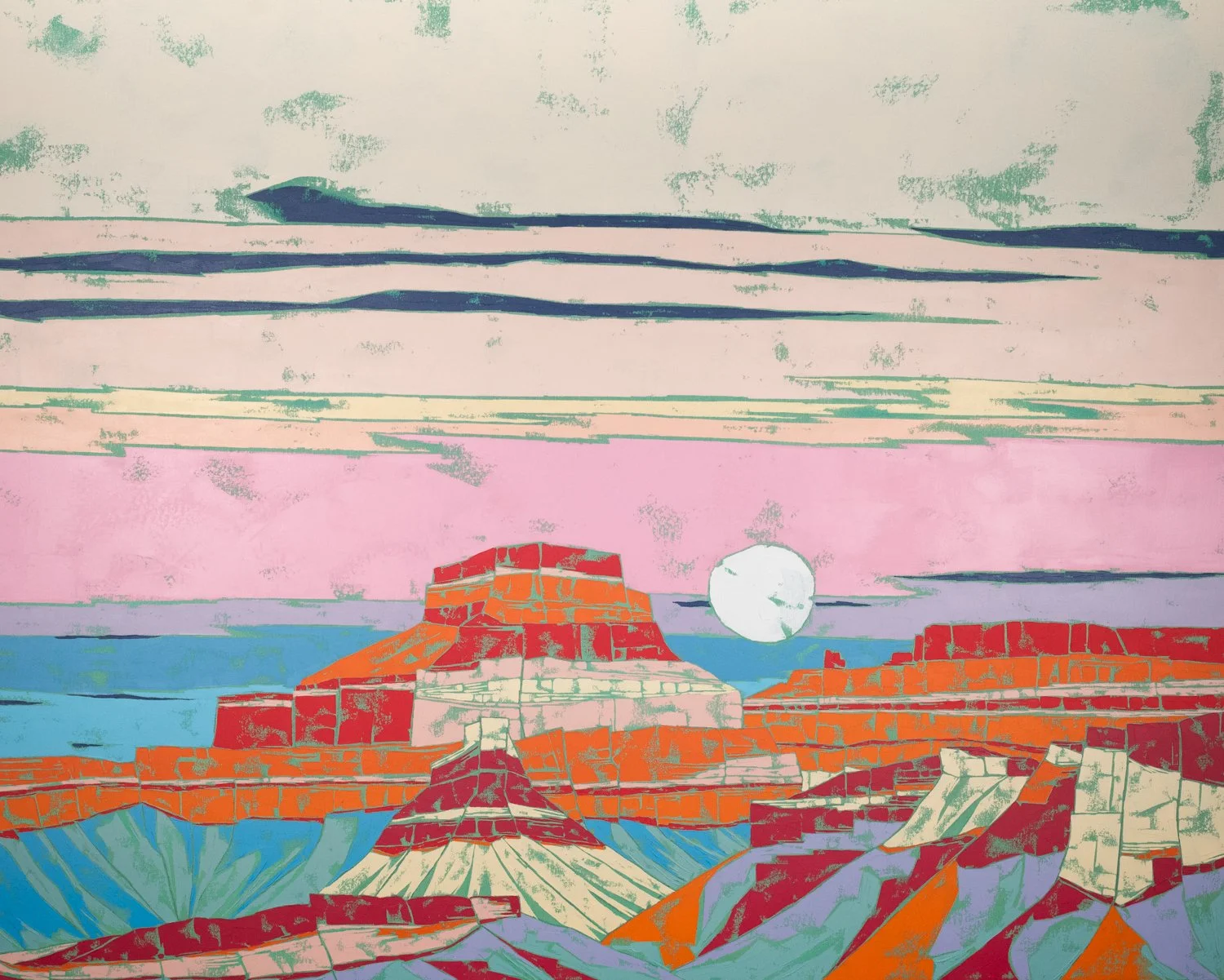 Moon Set, oil + cold wax on canvas, 40 x 50", 2023