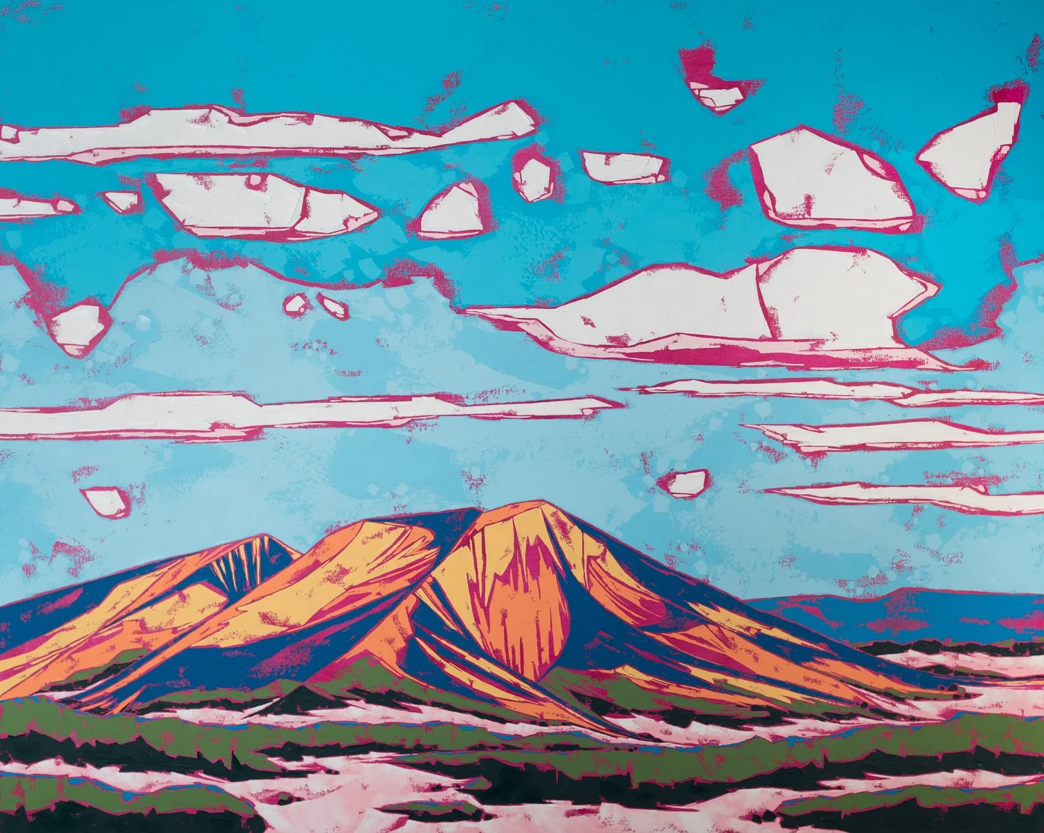 View from Kendrick Mountain, oil + cold wax on canvas, 40 x 50", 2023