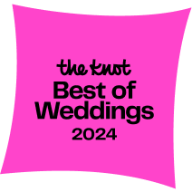 Pink promotional card with the text 'The Knot Best of Weddings 2024' in black