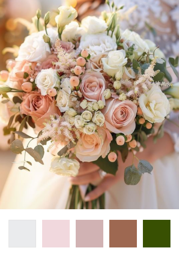 A beautiful bride holds a soft pastel bouquet featuring blush roses, white blooms, and delicate greenery, designed by a Napa County-based florist.