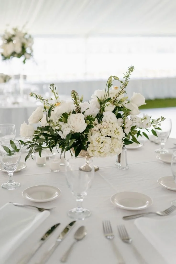 Low Roses Centerpiece Standard Low Centerpiece – White & Green Event Florals | Flowers Valley ...