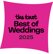 Pink logo with black text saying 'the knot Best of Weddings 2025'.