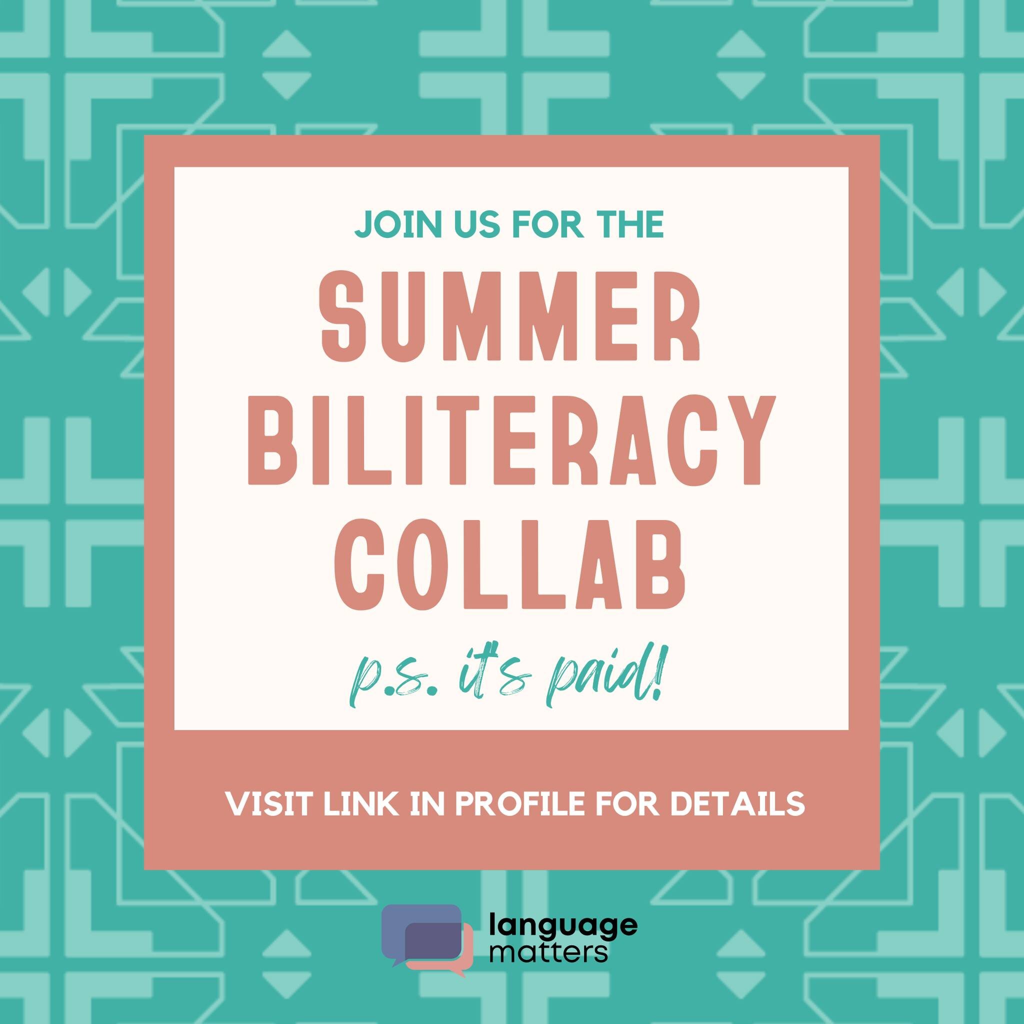 👀 Looking to earn and learn this summer?
�
�📚 By joining the Summer Biliteracy Collaborative, you'll work with me and other teachers to break down barriers, work to dismantle monolingual bias, and support your students!
�
🥳 Don't miss out on this 