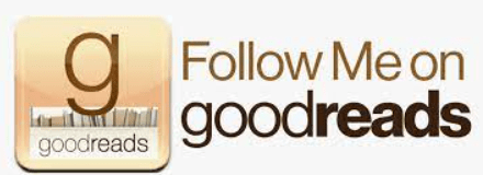 Goodreads logo with the text 'Follow Me on goodreads' and a stylized lowercase 'g' above a bookshelf