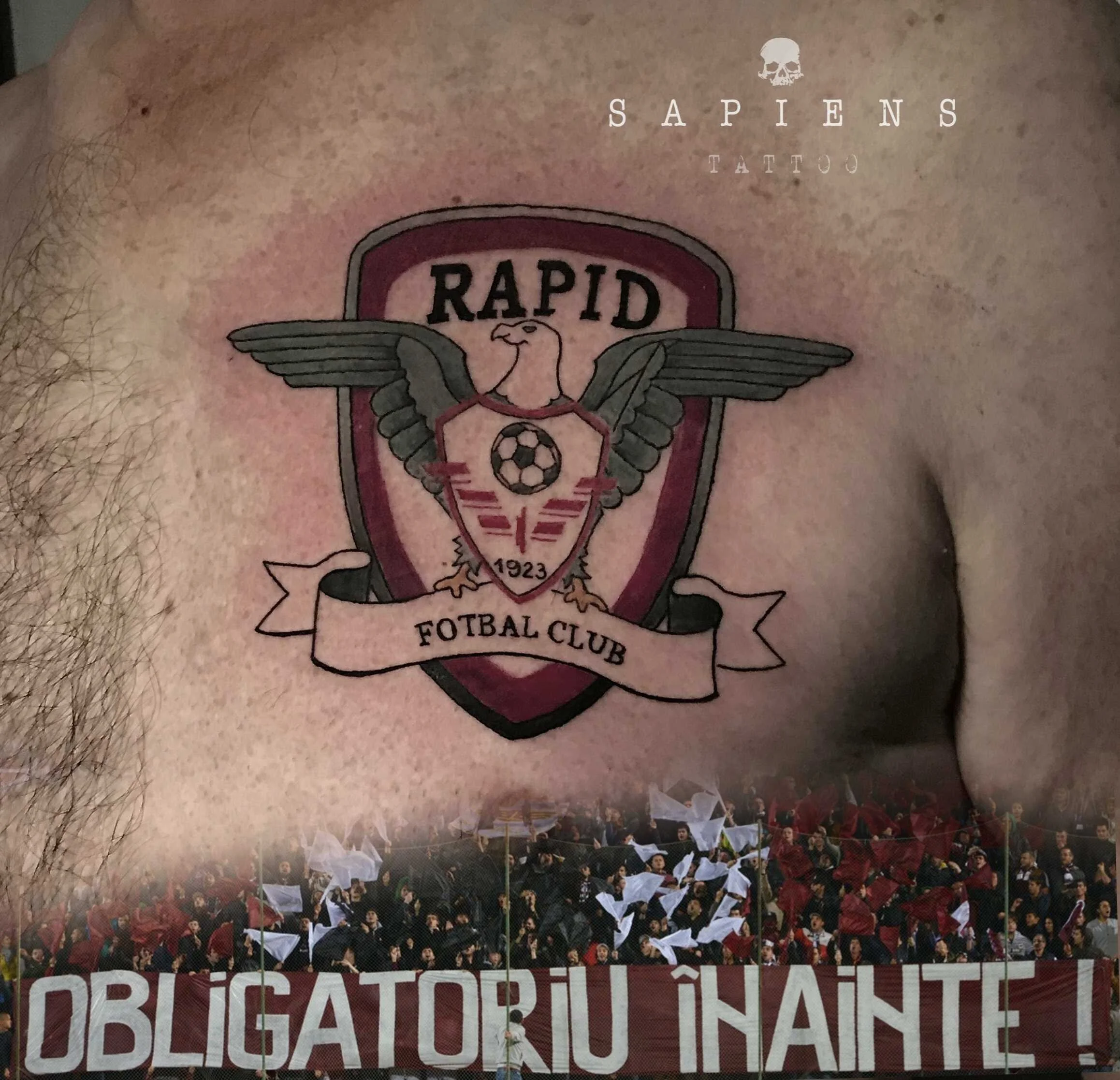 tatuaj pe piept pentru galeria de fotbal rapid