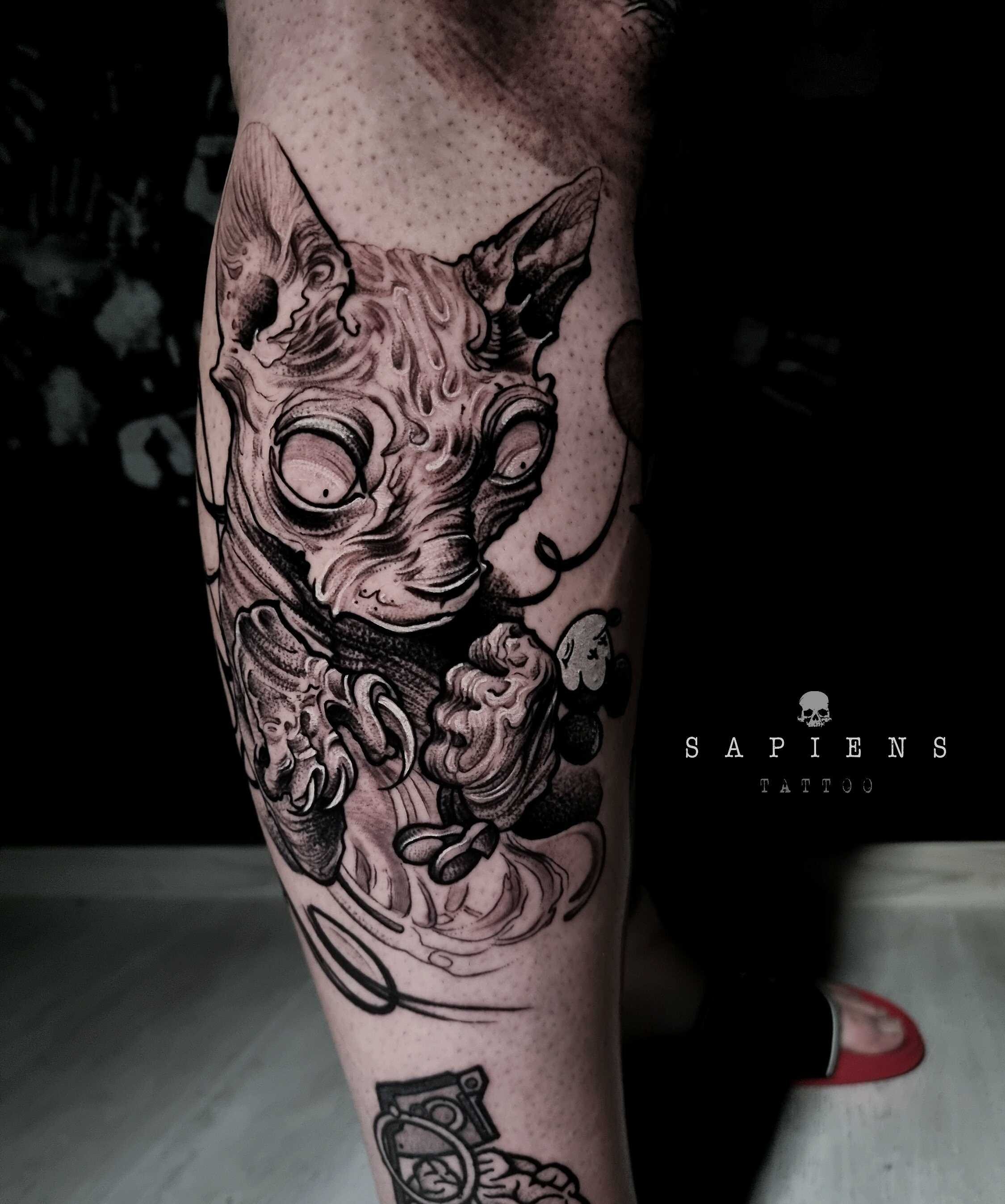 tatuaj cu pisica in stil sketch