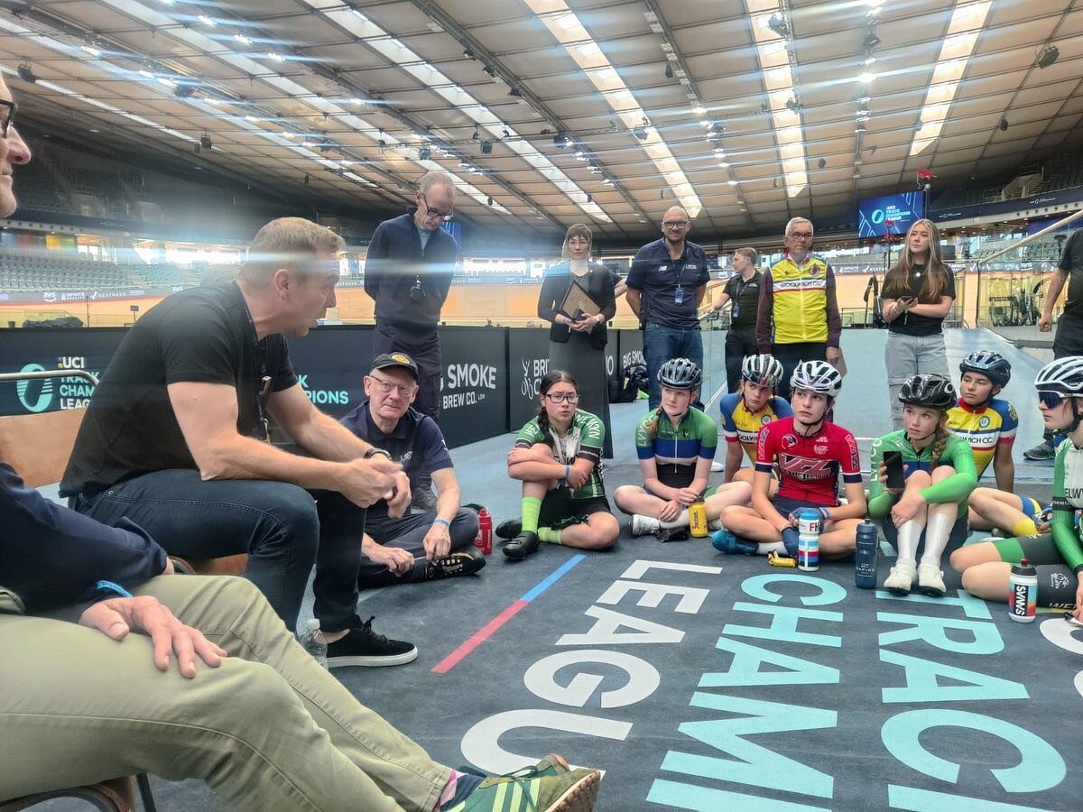 A few of our riders were lucky enough to attend a coached session and Q&amp;A with Olympic legend @chrishoy1 and rising GB star @flora._perkins ahead of the final round of @ucitcl track champions league. An inspirational afternoon and evening for all