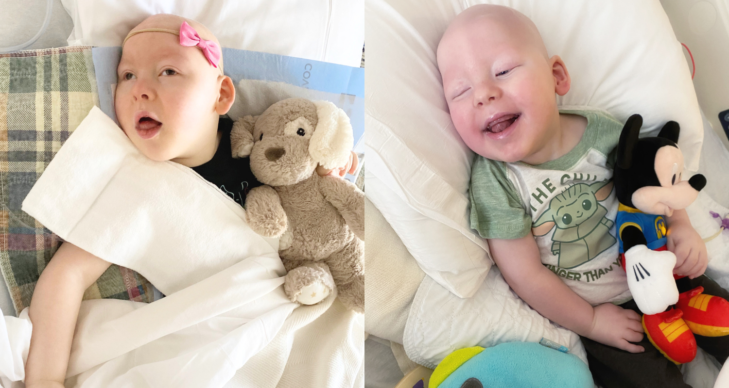 Margot and Cary pictured during the recovery period of their back-to-back hospitalizations.