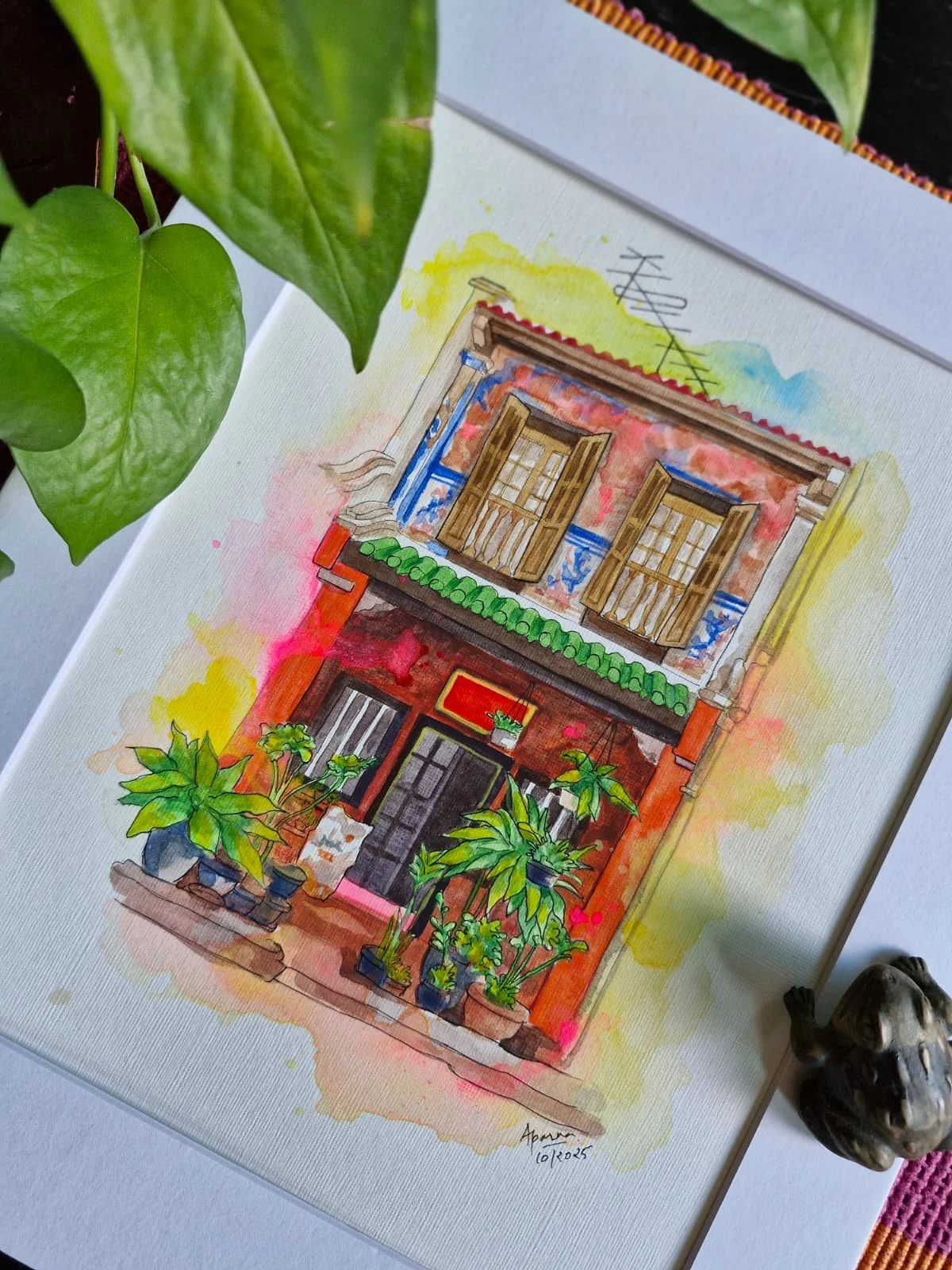 artstudioaparna-figurative-art-Shophouse at Spottiswoode Park Road, Singapore. Singapore shophouse painting.