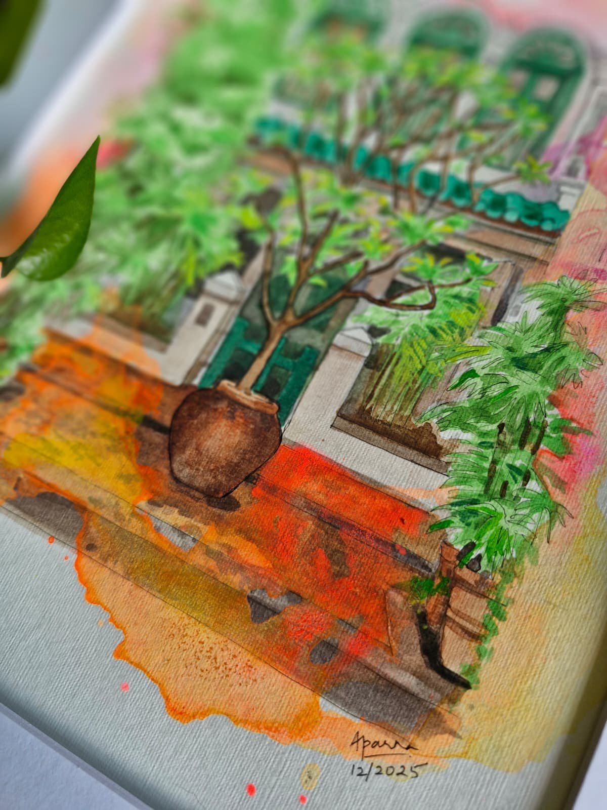 artstudioaparna-figurative-art-Shophouse on Duxton Hill 2. Singapore streets and shophouses.