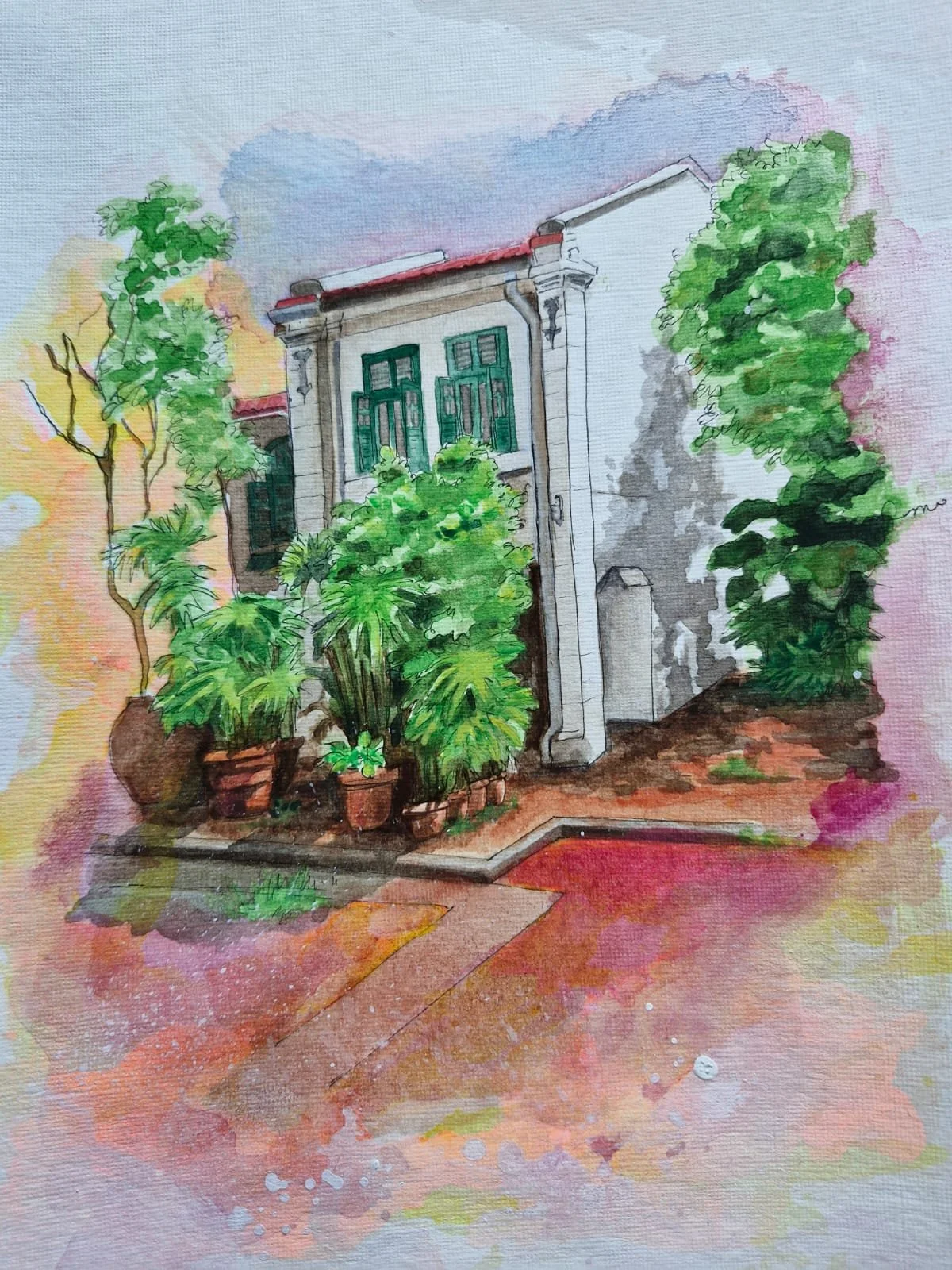 artstudioaparna figurative art Shophouse on Duxton Hill 1. Singapore streets, heritage, history and shophouse.