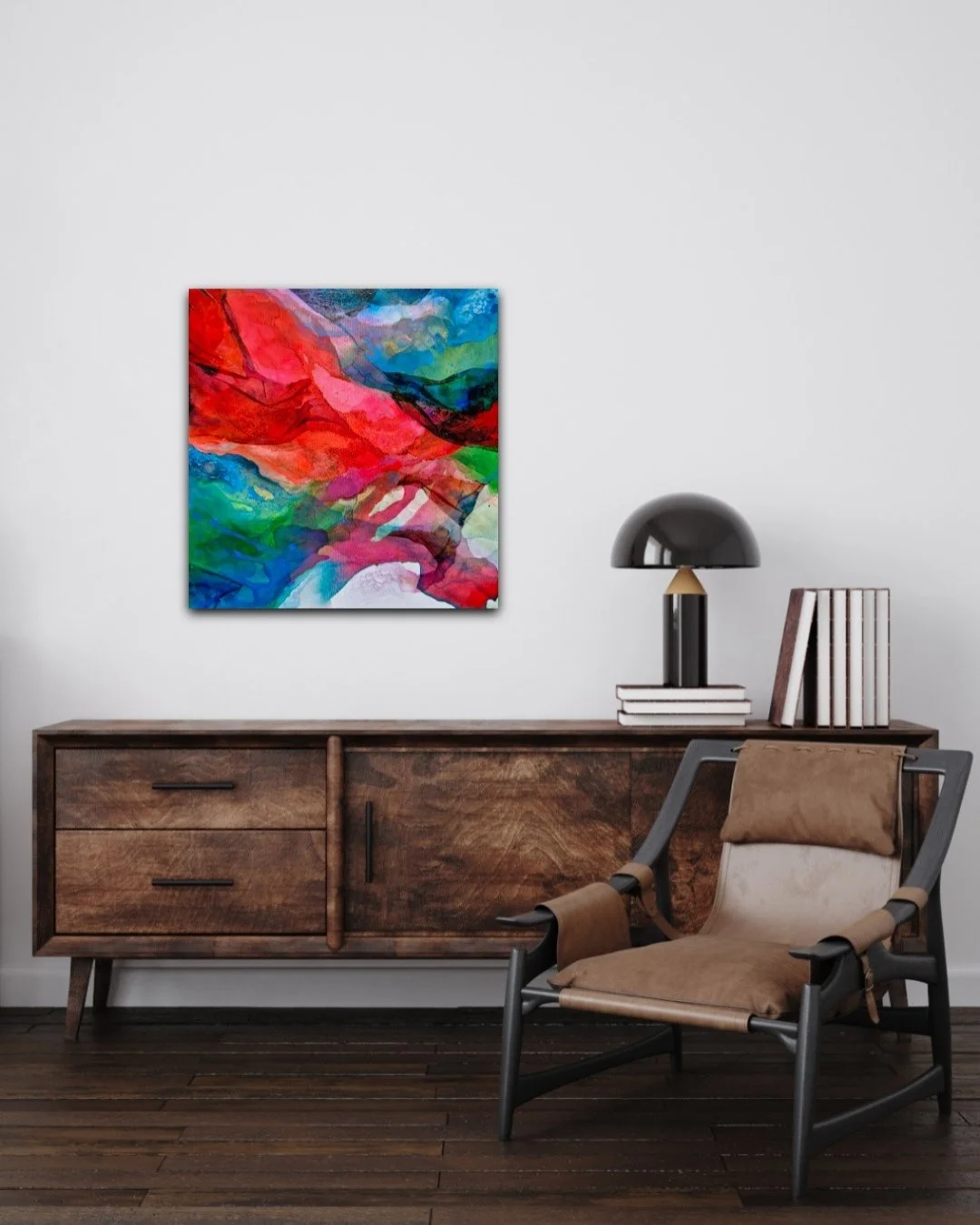 Confluence 1 is an abstract painting exploring the merging of a myriad of colours along with textures