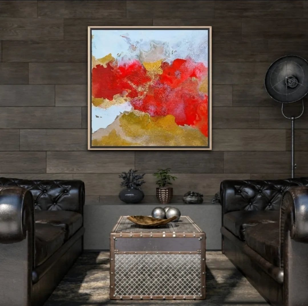 Festive Hues 2 is a textural abstract artwork with mixed media on canvas