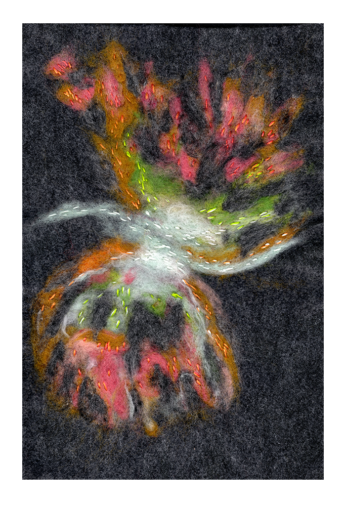 A Glimpse of a Lepidoptera's Soul - (Wool Roving, Cotton and Silk Embroidery Thread) 12in x 18in Framed.