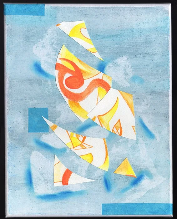 Filtered Light - (Oil Pastel, Watercolor Pencil, Japanese Paper - Cropped) 11in x 14in on Stretched Canvas Panel.

This piece is inspired by sunlight filtering through the clouds on a summer's day.