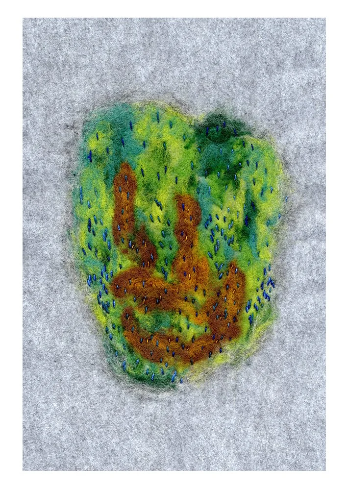 Pillars of Creation - (Wool Roving, Cotton and Silk Embroidery Thread) 12in x 18in Framed.