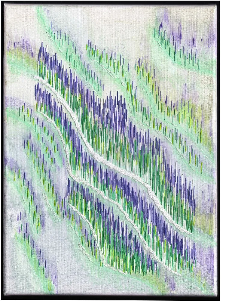 Luces Xamanal - (Watercolor Pencil, Metallic Watercolor Paint, Cotton and Silk Embroidery Thread) 11in x 14in on Stretched Canvas Panel.

This piece is inspired by the wondrous natural light show, the aurora borealis. 