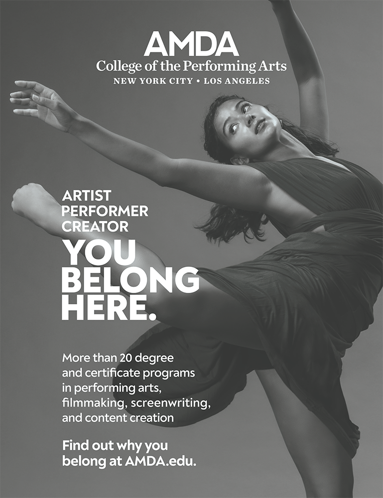 Full Page Magazine Ad for AMDA College of the Performing Arts, a nonprofit university. I designed the ad, and selected the photo.