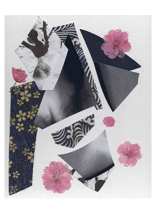 One Last Dance - 6 of 6
(Digital Self-portrait Photography, Cotton Fabric, Black Paint, Dried Cherry Blossoms) 8in x 10in on Canvas Panel.