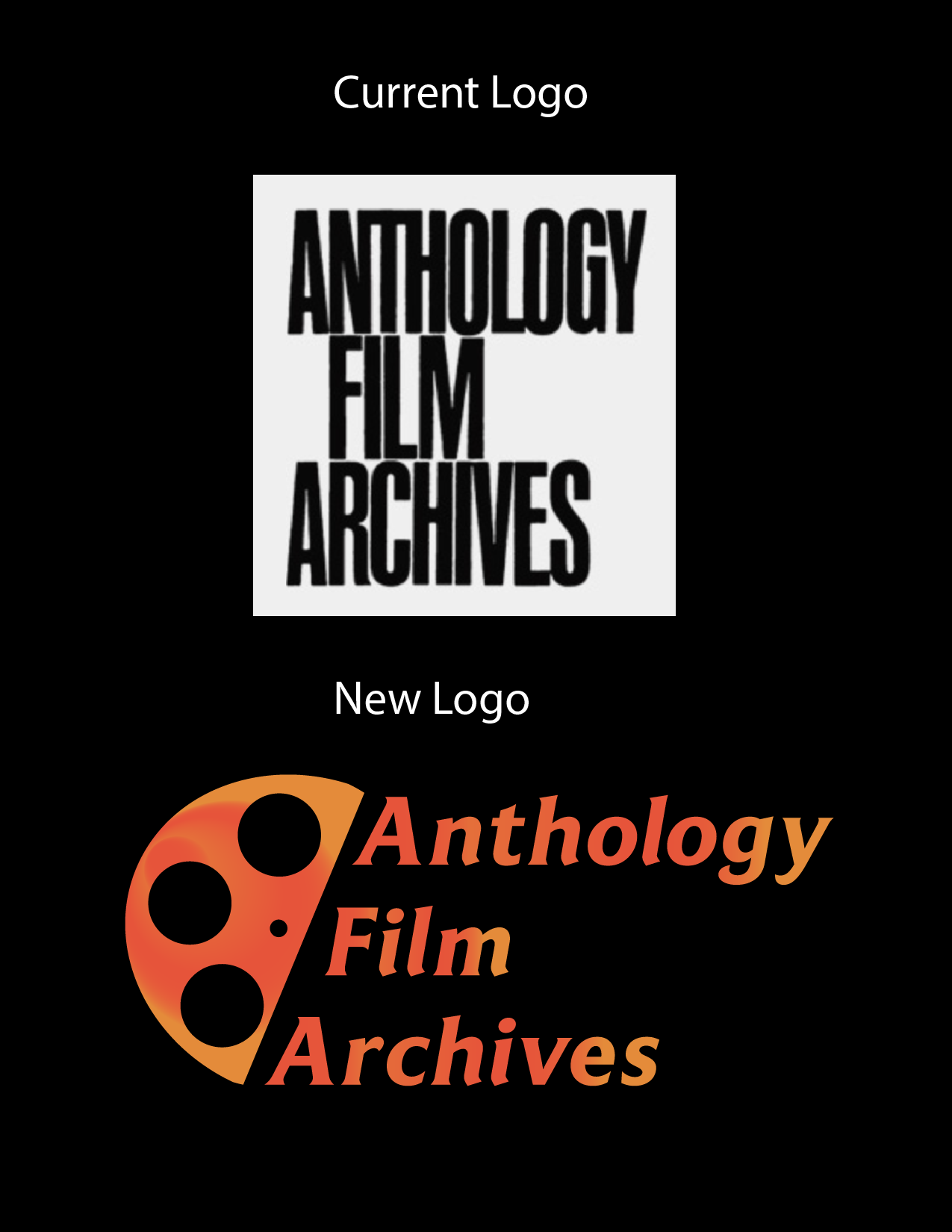 Self-Initiated New Logo for Anthology Film Archives, a historic avant-garde and experimental film nonprofit cultural institution since 1970 in NYC. This organization is close to my heart being an experimental filmmaker myself, and I wanted to create