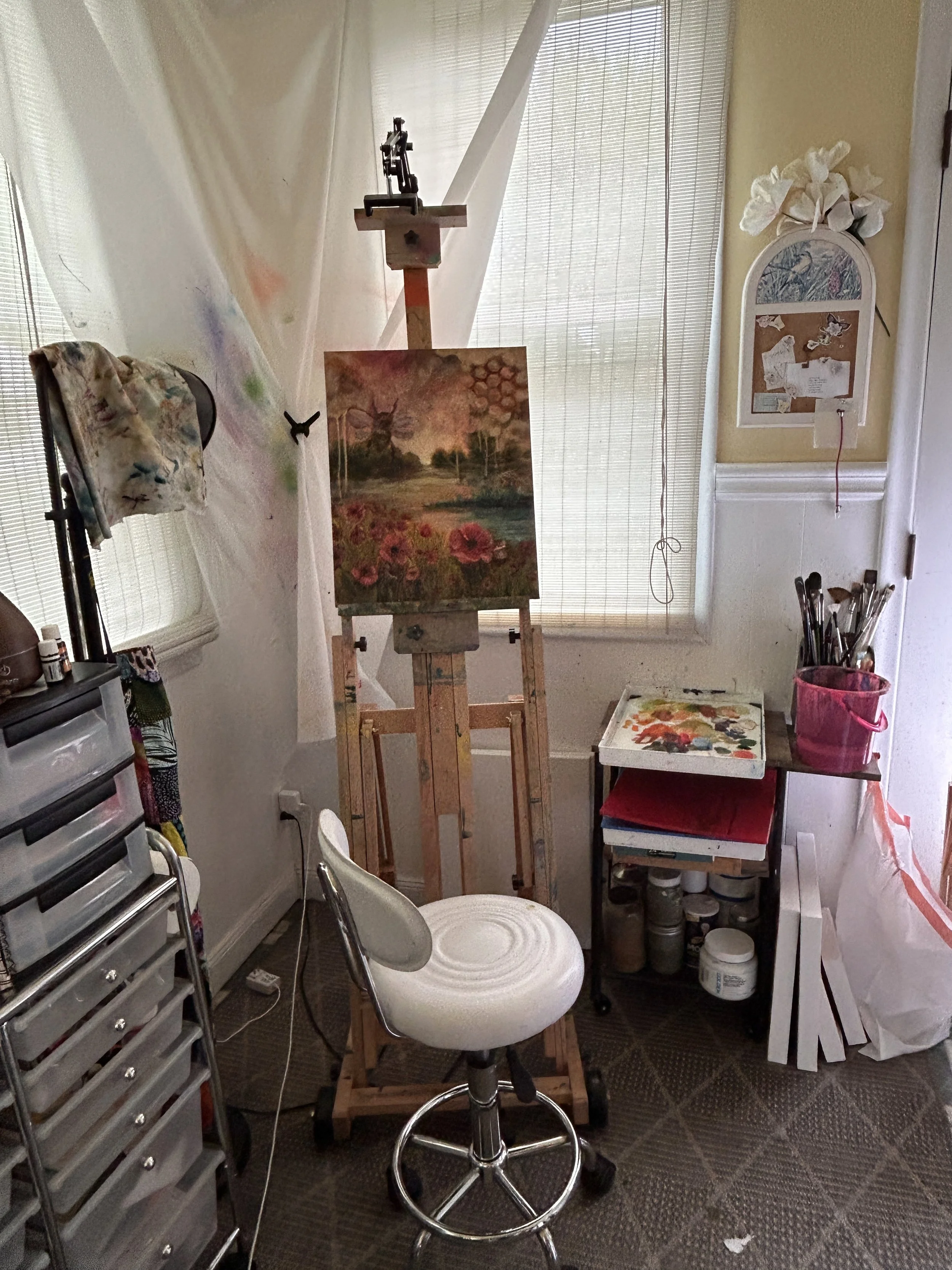 Easel in the corner of my studio.  BekHarris Art
