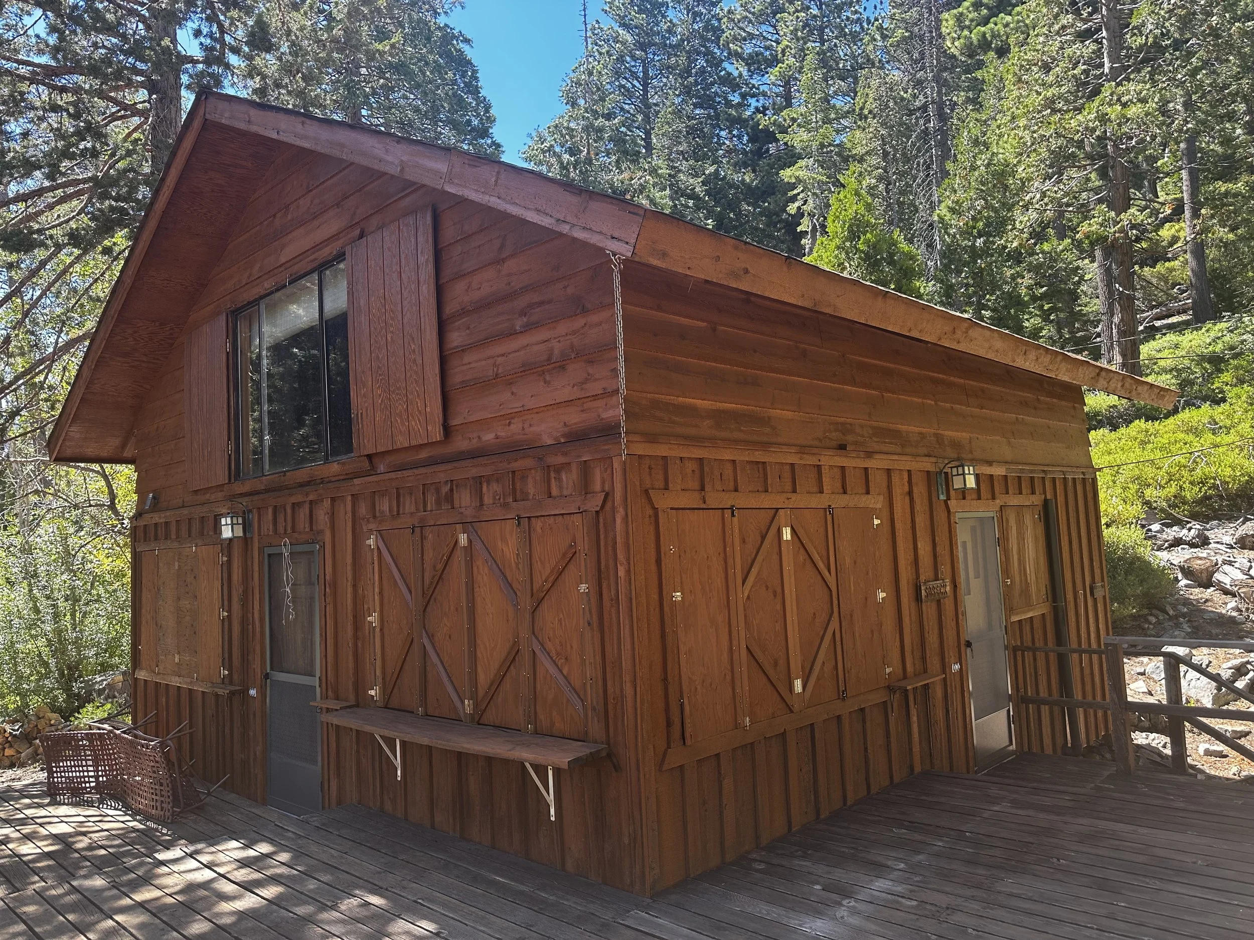 Stain exterior cabin South Lake Tahoe, general contractor Roots to Rooftops